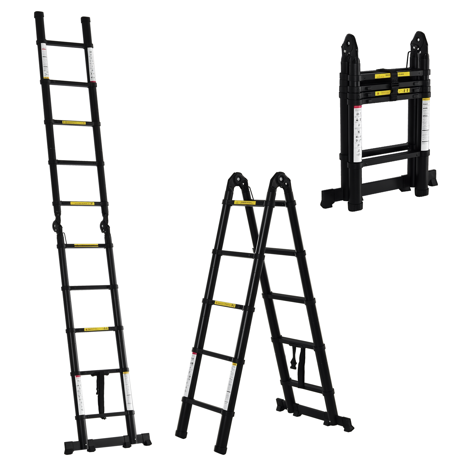 DURHAND Scară Telescopică Pliabilă cu 10 Trepte, Scară Extensibilă din Aluminiu și Metal, 320x67x7 cm, Neagră | Aosom Romania