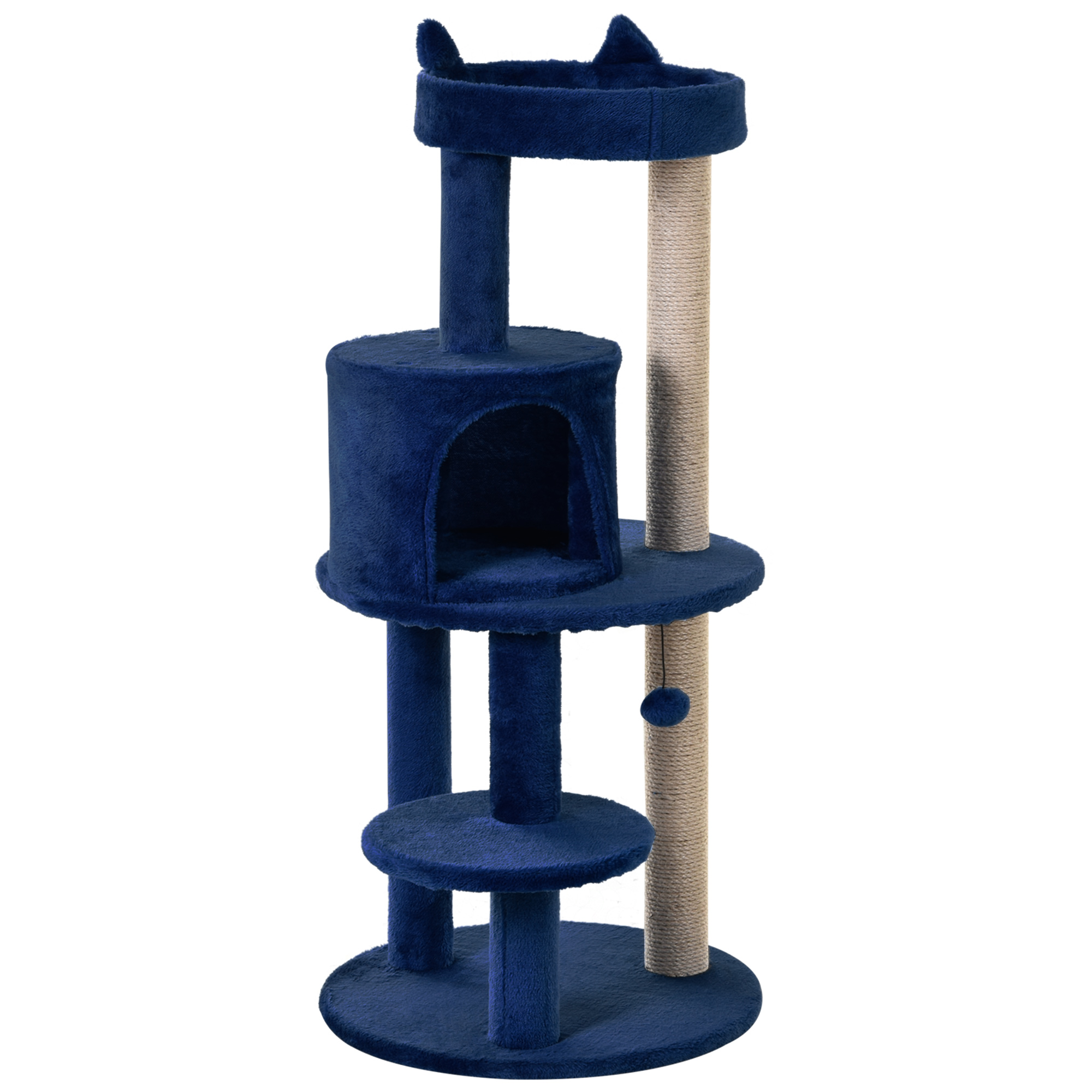 PawHut 2 Tier Sisal Sherpa Cat Tree with Basket Cushion Sisal Post Cream White