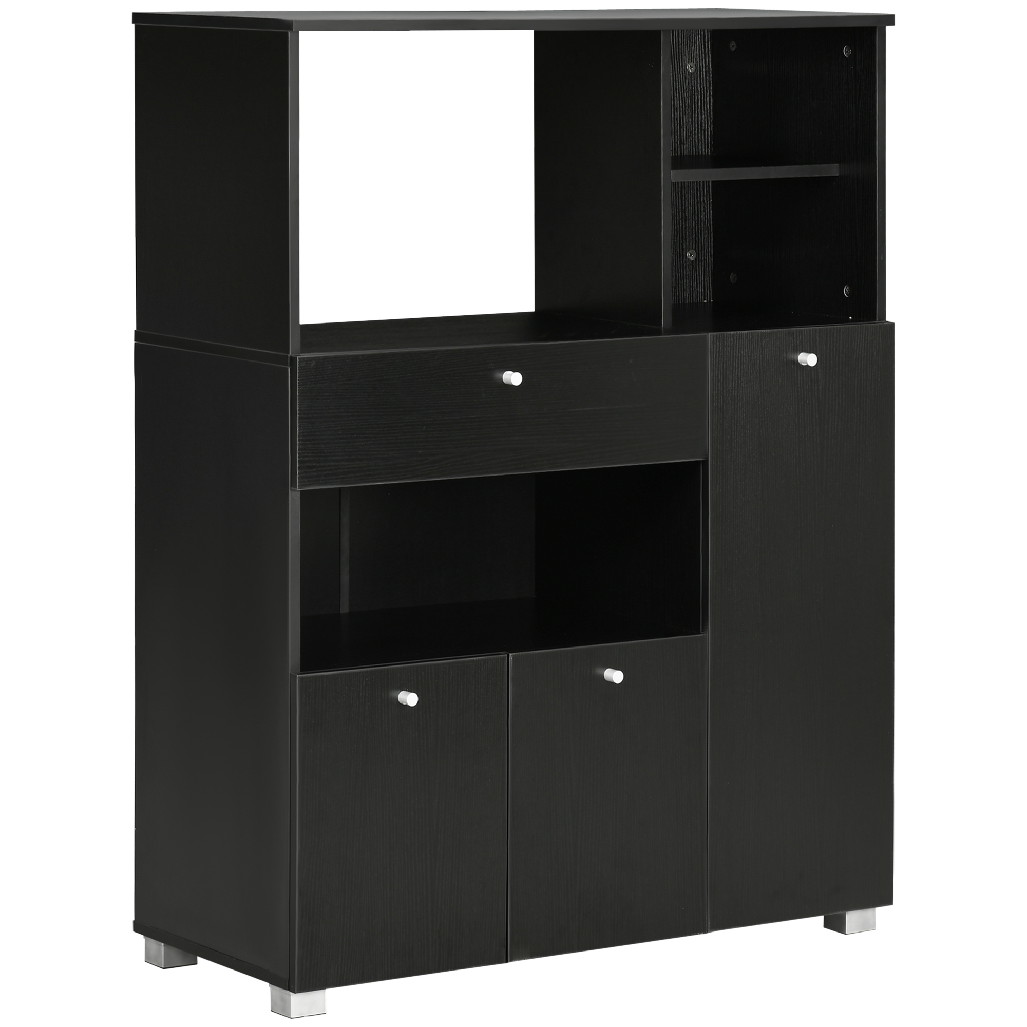 HOMCOM Bufet de Bucătărie pentru Cuptor cu Microunde, Mobilier cu Dulapuri, Rafturi și Sertar, 90x40x120 cm, Negru | Aosom Romania