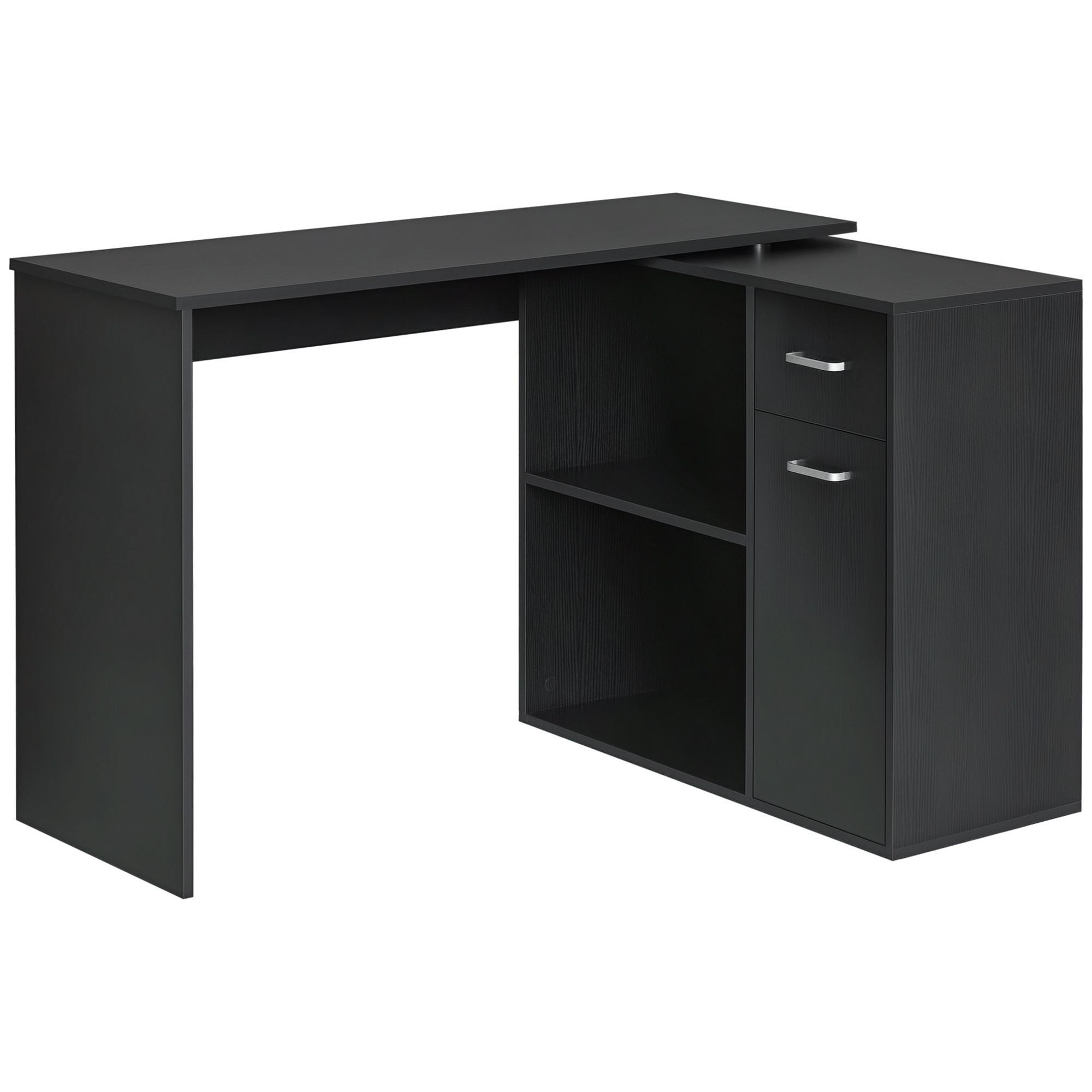 HOMCOM Birou de Colț pentru Studiu cu 2 Sertare și 2 Rafturi, Birou Modern din Lemn, 117x82x74 cm, Negru | Aosom Romania