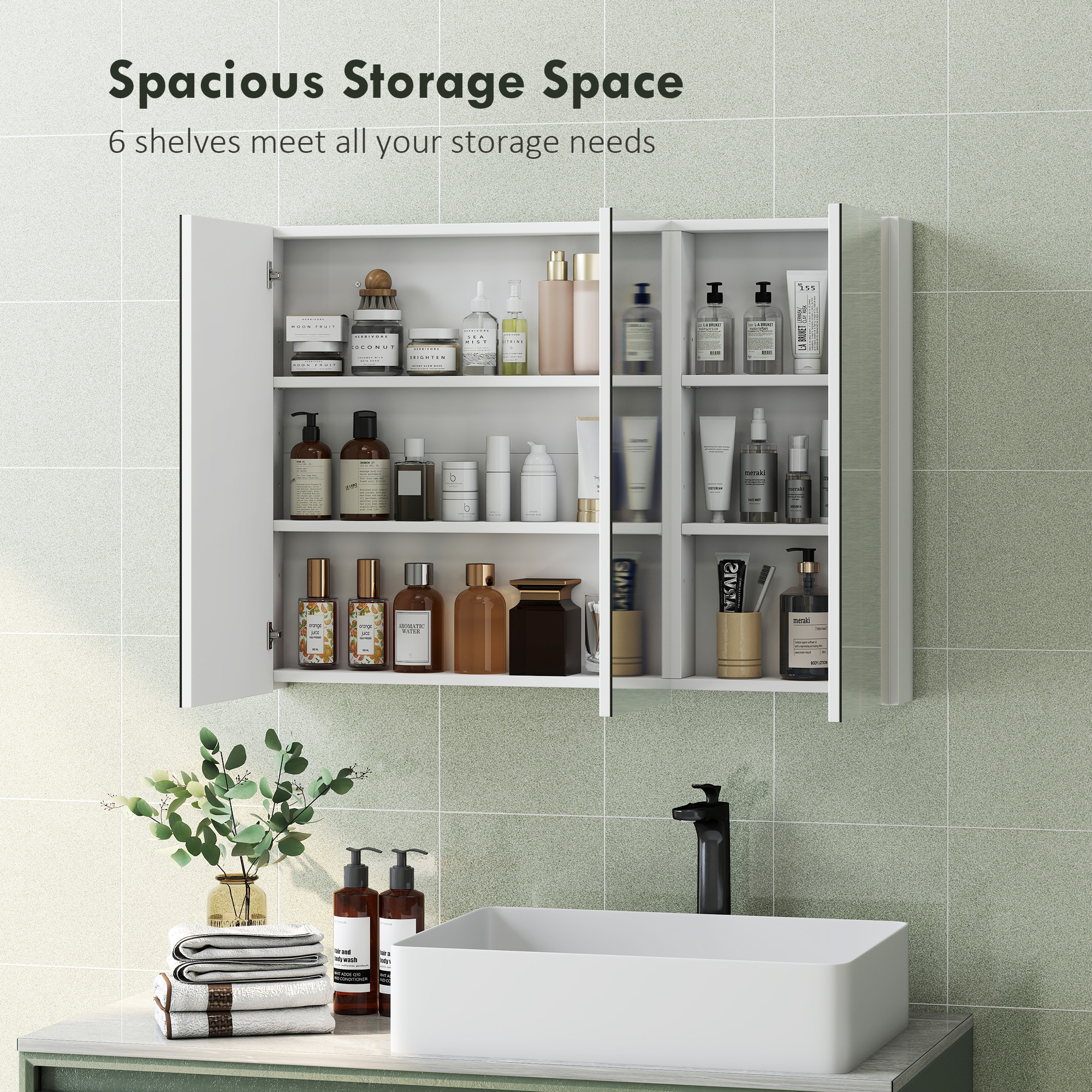 HOMCOM Three-Mirror Bathroom Storage Cabinet White 4