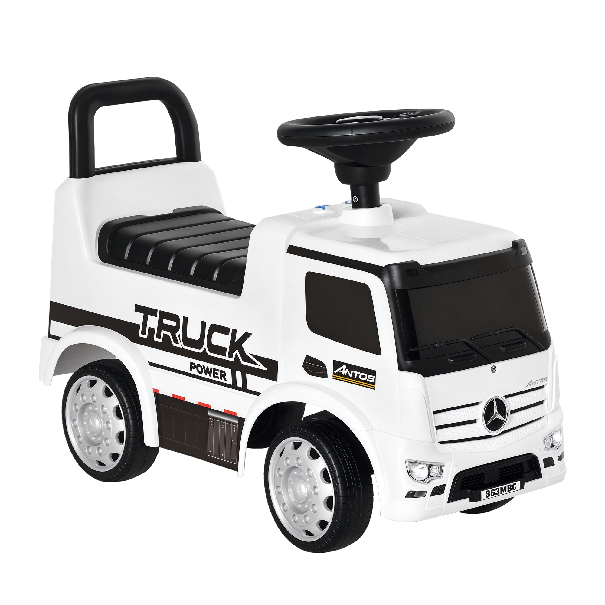 HOMCOM Kinderfahrzeug Rutscherauto Mercedes ANTOS-LKW-Stil mit Licht für 12-36 Monate in Weiß und Schwarz   Aosom.de – HOMCOM