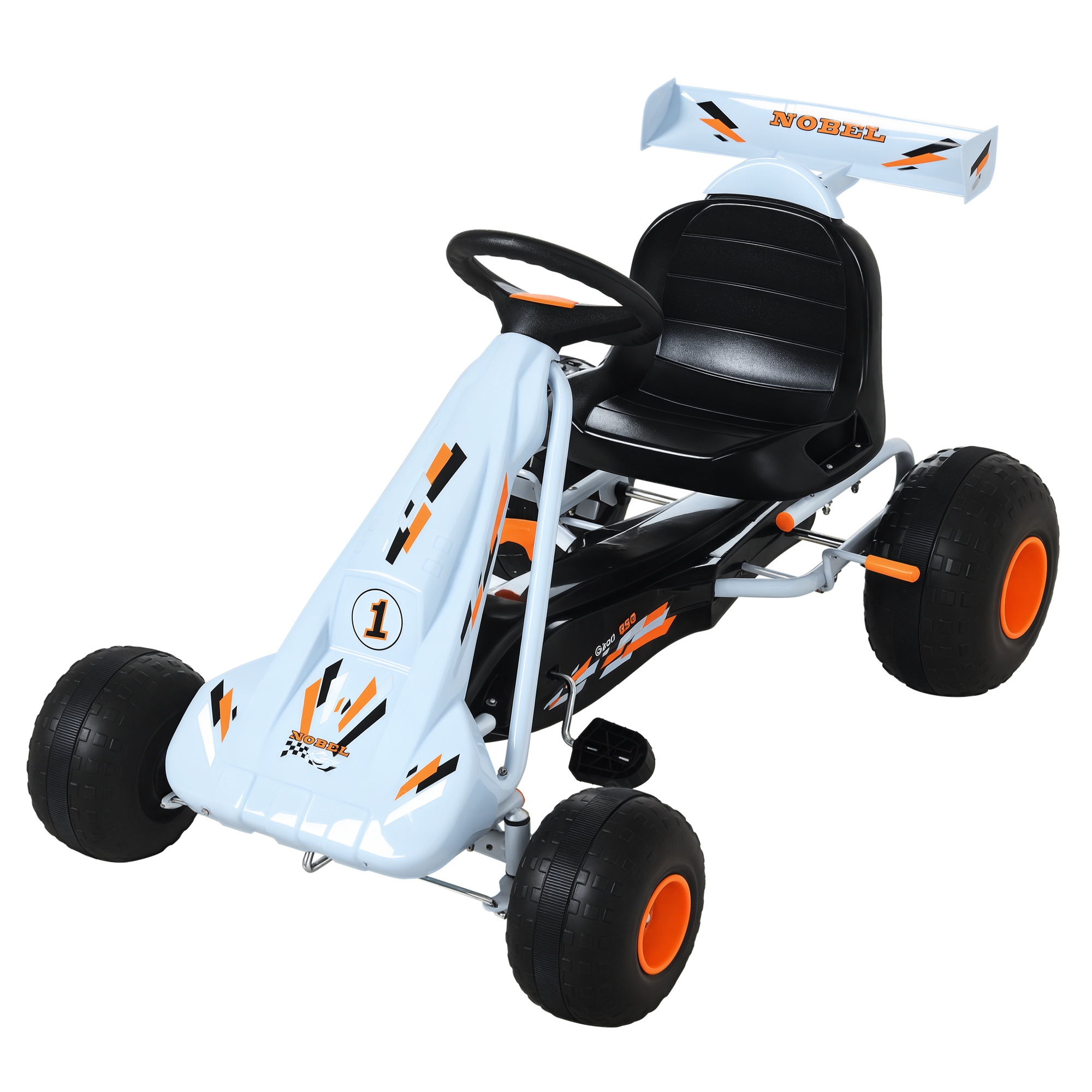 HOMCOM Pedal Gokart Pedalfahrzeug ab 3 Jahre mit verstellbarem Sitz, Stahl, Hellblau, 97x66x59cm Aosom