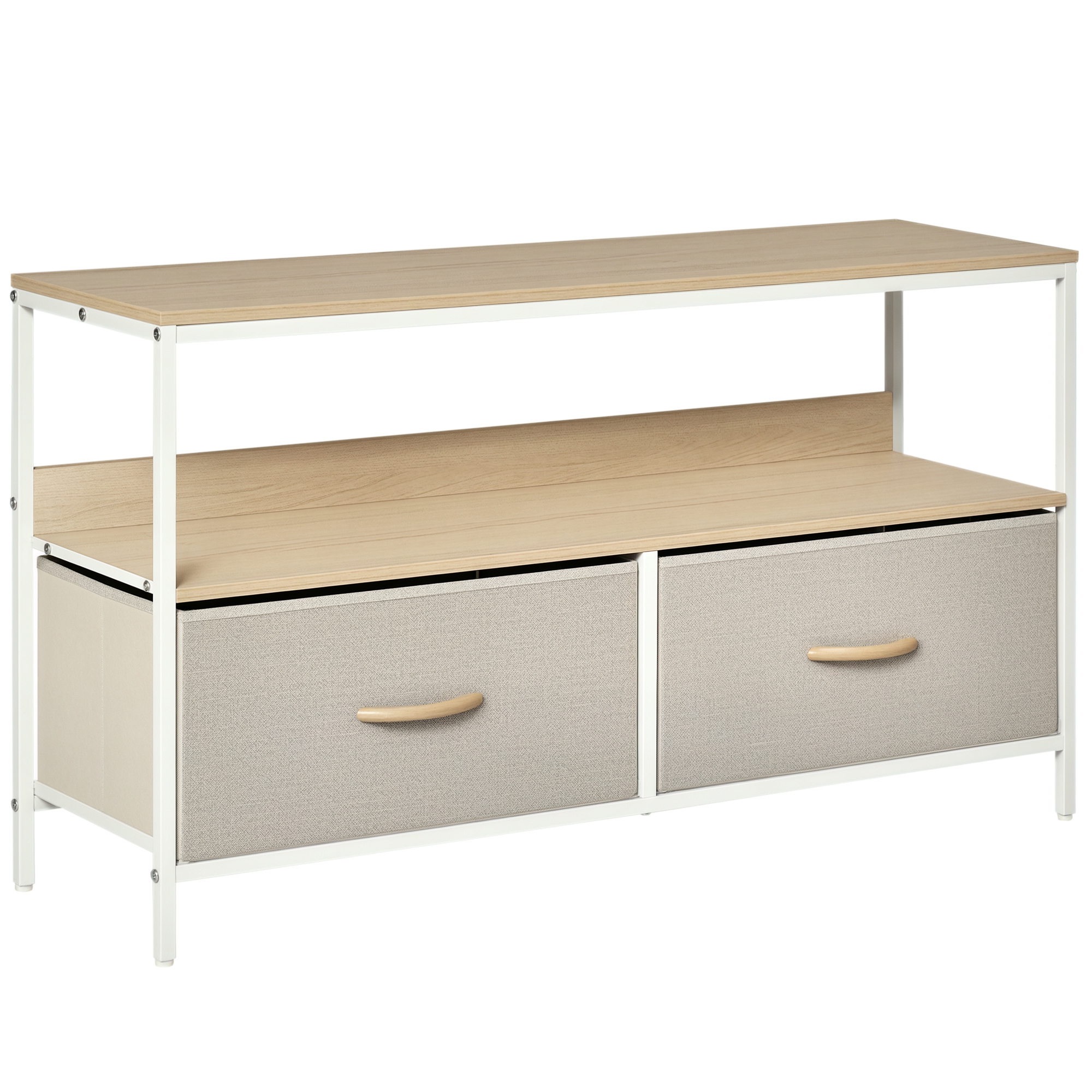 HOMCOM Mobilier pentru Televizor de 47&quot; cu Sertare Pliabile din Material Textil și Raft, 98x29x56 cm, Lemn Natural | Aosom Romania