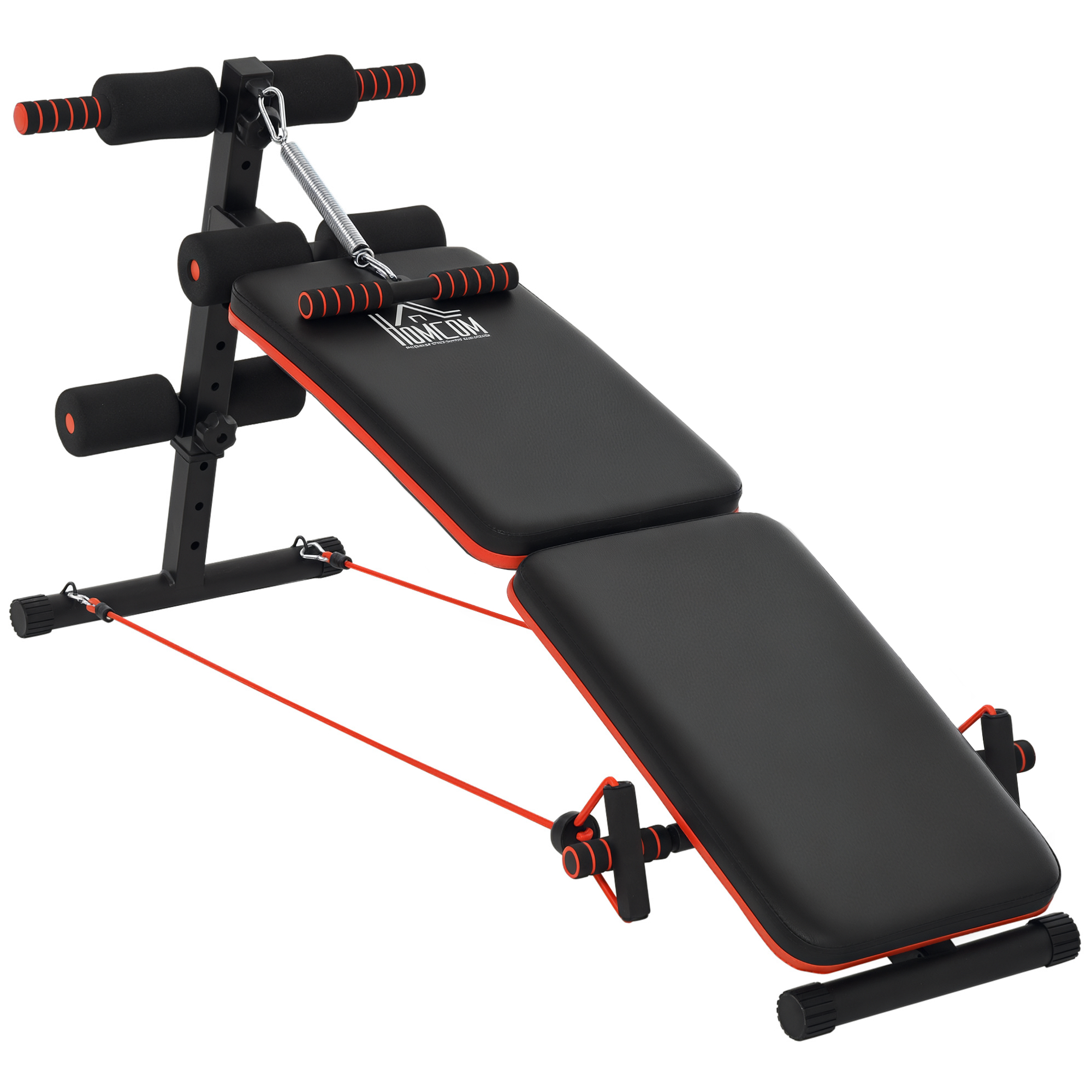 HOMCOM Sit Up Bank Bauchtrainer verstellbar & klappbar, Multifunktions Trainingsbank mit Trainingsseilen, 110 kg Belastbarkeit, Stahl Schwarz Rot   Aosom.de – HOMCOM