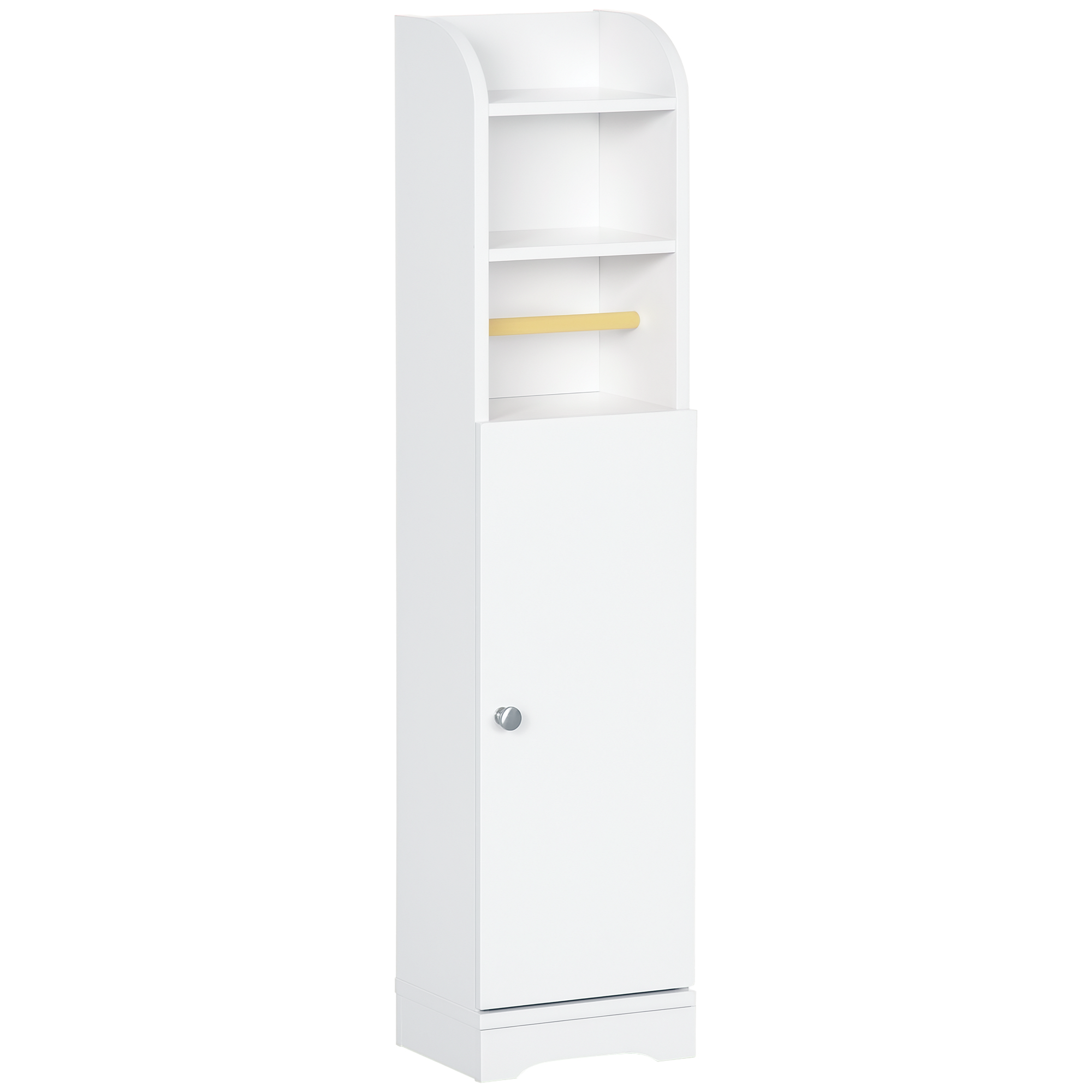 Colonna Bagno Con 3 Ripiani Aperti E Armadietto 2 Livelli – 23x18x100 Cm, Bianco, Con Portarotolo E Cinghie Antiribaltamento