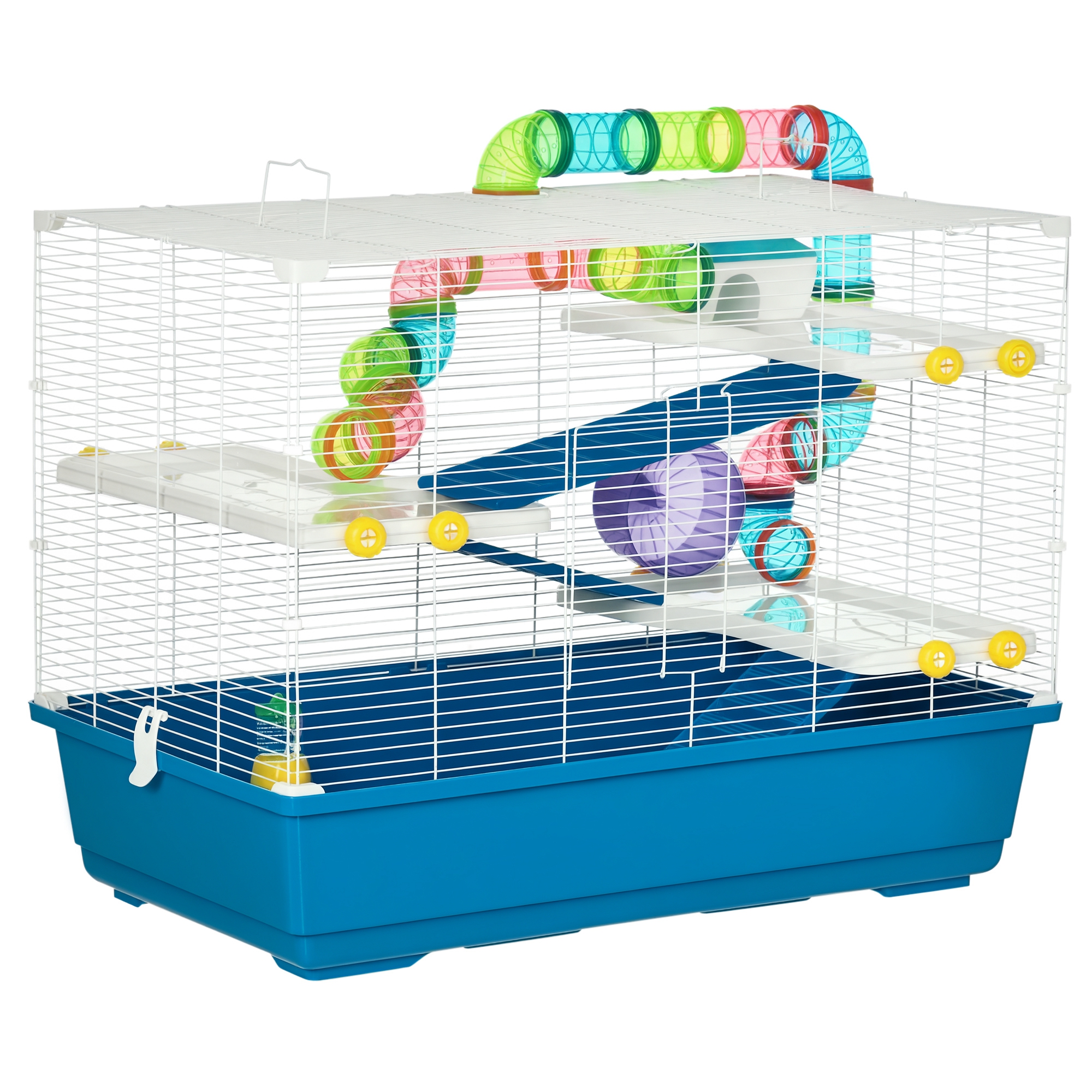 PawHut Nagerkäfig Kleintierkäfig mit Röhrensystem 79x46x60cm in Blau und Weiß, ideal für Hamster und Meerschweinchen   Aosom.de – PawHut