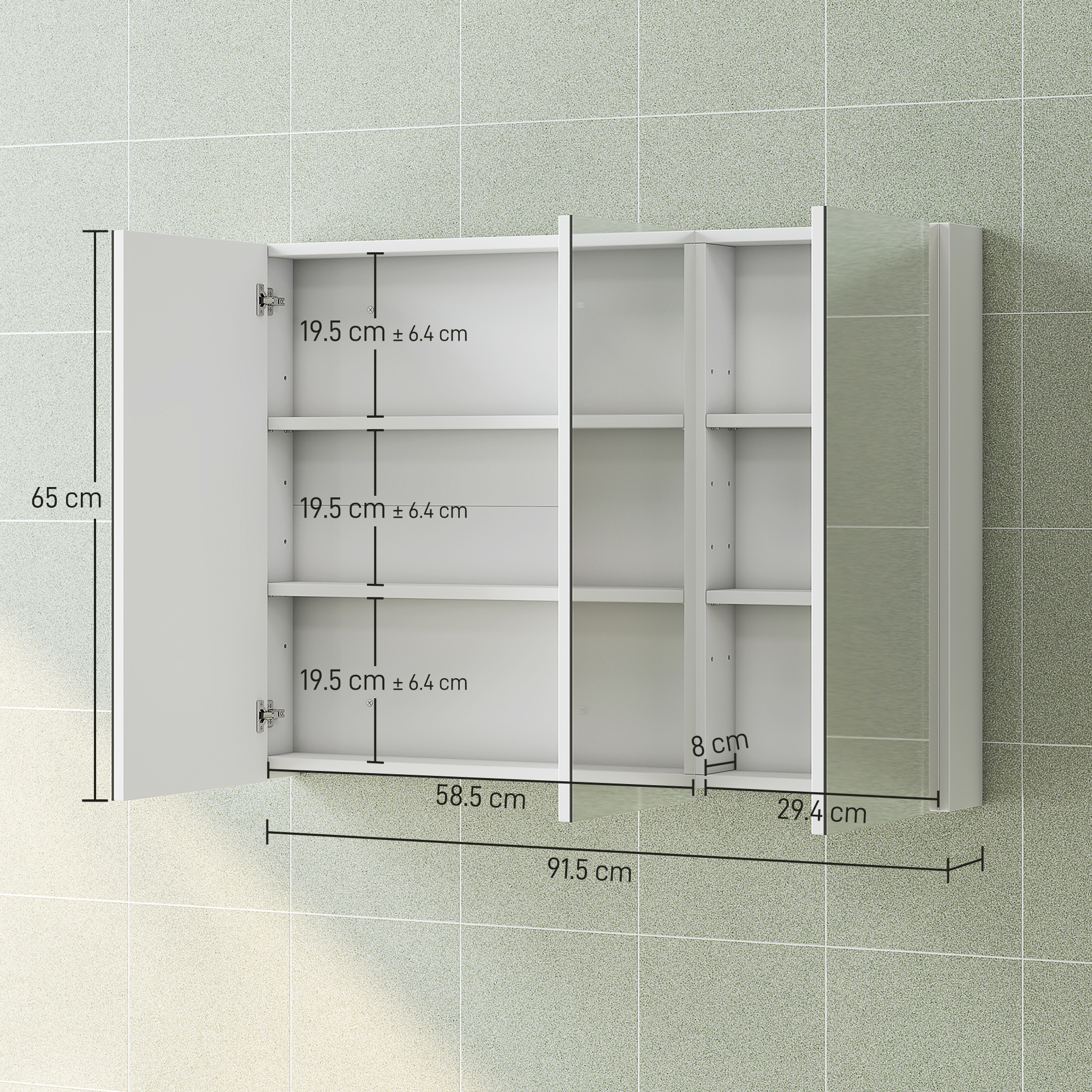 HOMCOM Three-Mirror Bathroom Storage Cabinet White 3