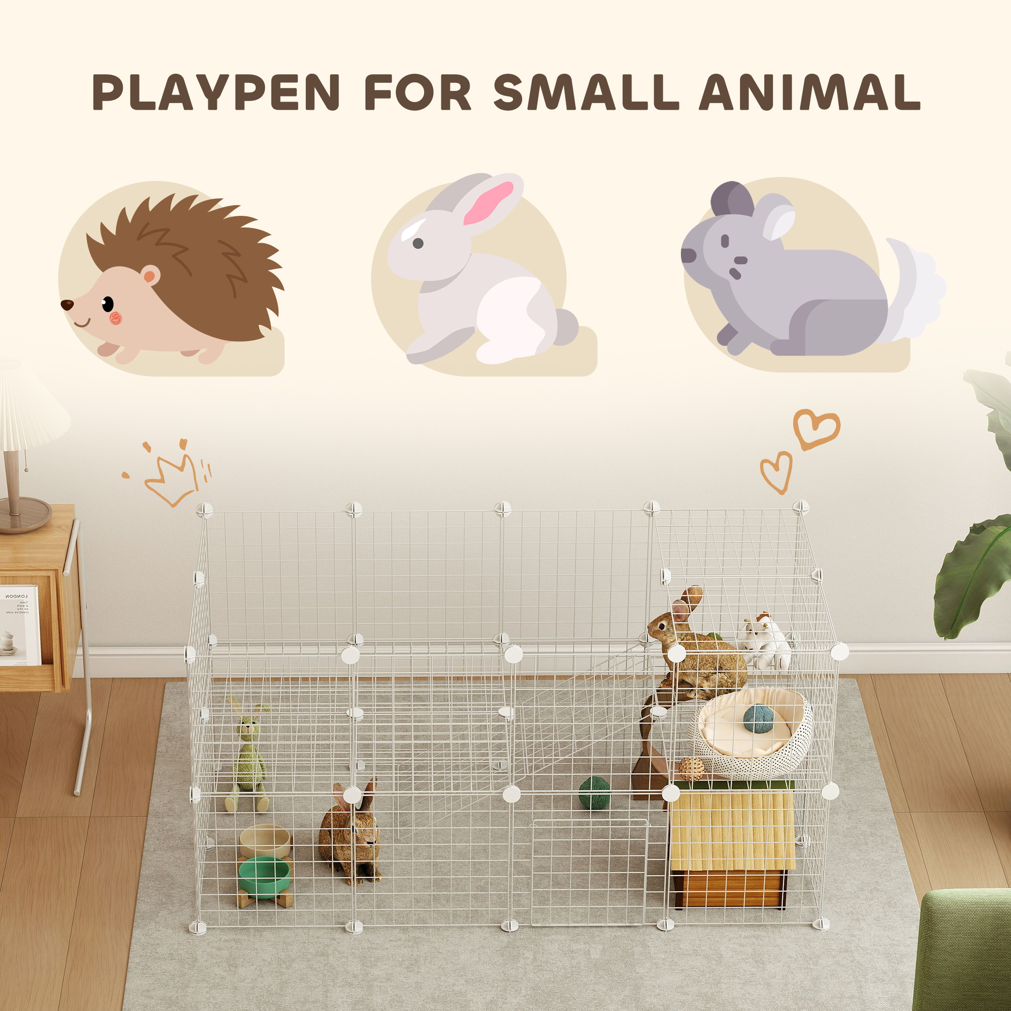 PawHut DIY 36 Panel Pet Playpen Metal Wire Fence for Chinchilla, Hedgehog, Bunny, Indoor, Outdoor Use, White 5
