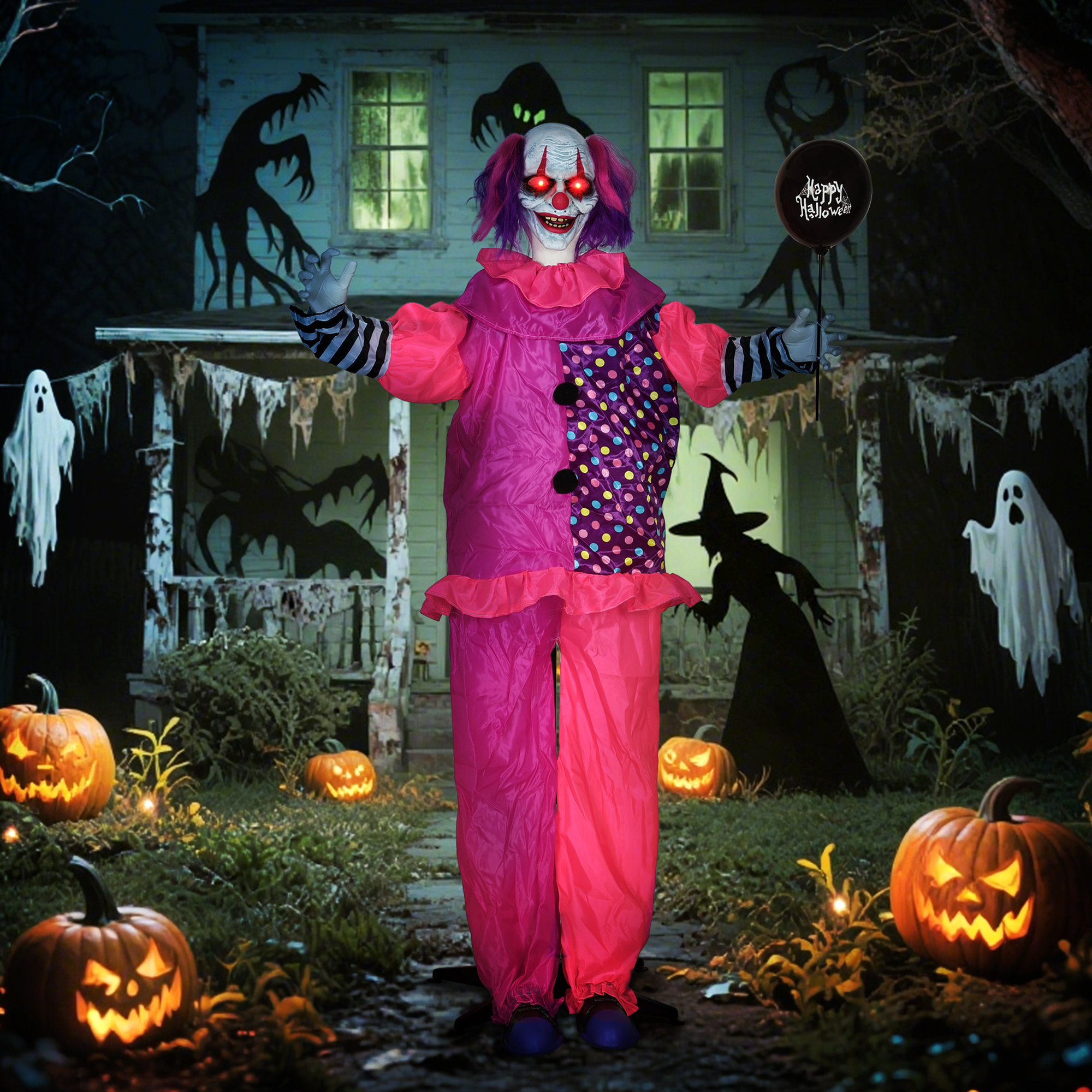 Outsunny 5′7″ Scary Animated Clown Decoration Pink/Purple 2