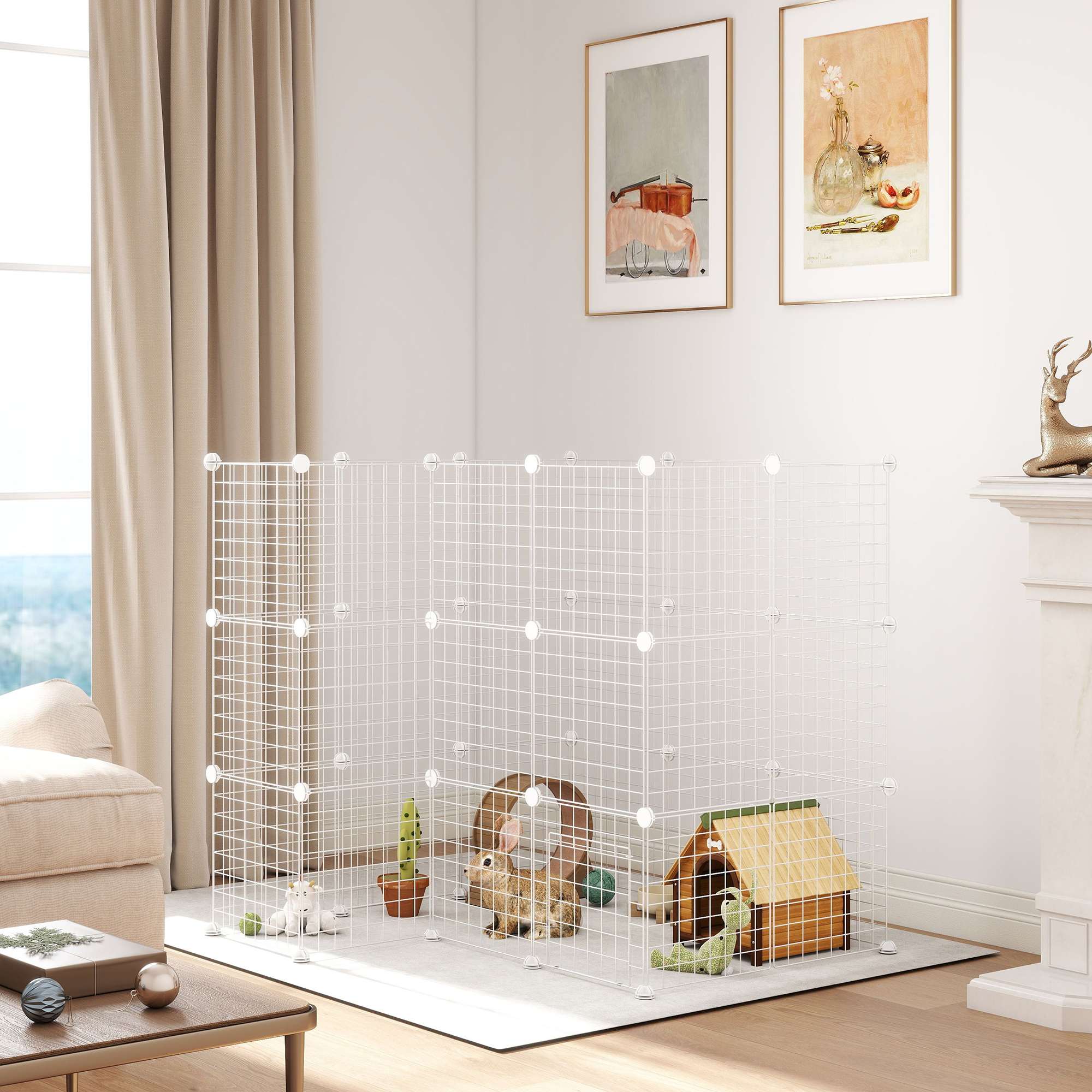 PawHut DIY 36 Panel Pet Playpen Metal Wire Fence for Chinchilla, Hedgehog, Bunny, Indoor, Outdoor Use, White 8