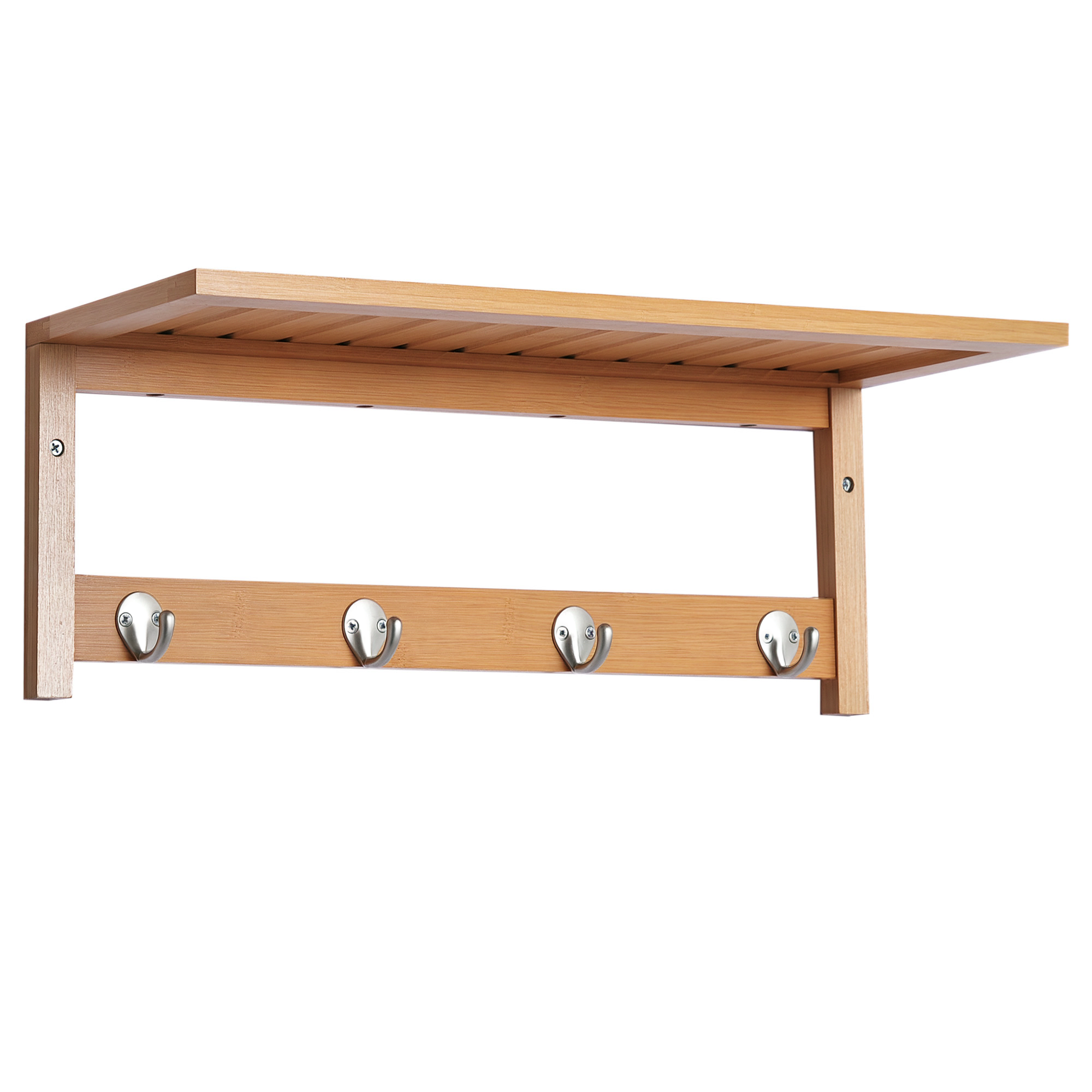 HOMCOM Appendiabiti Da Parete Con 4 Ganci E Ripiano – 50x23,5x160 Cm, Alluminio E Legno Melaminico, Bianco