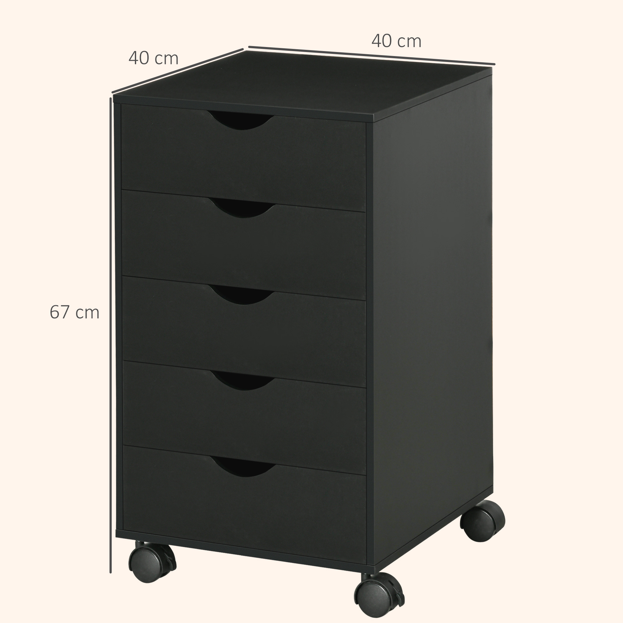 HOMCOM 5 Drawer Mobile Filing Cabinet, Vertical File Cabinet, Modern Rolling Office Storage Organizer Cupboard, Black 3