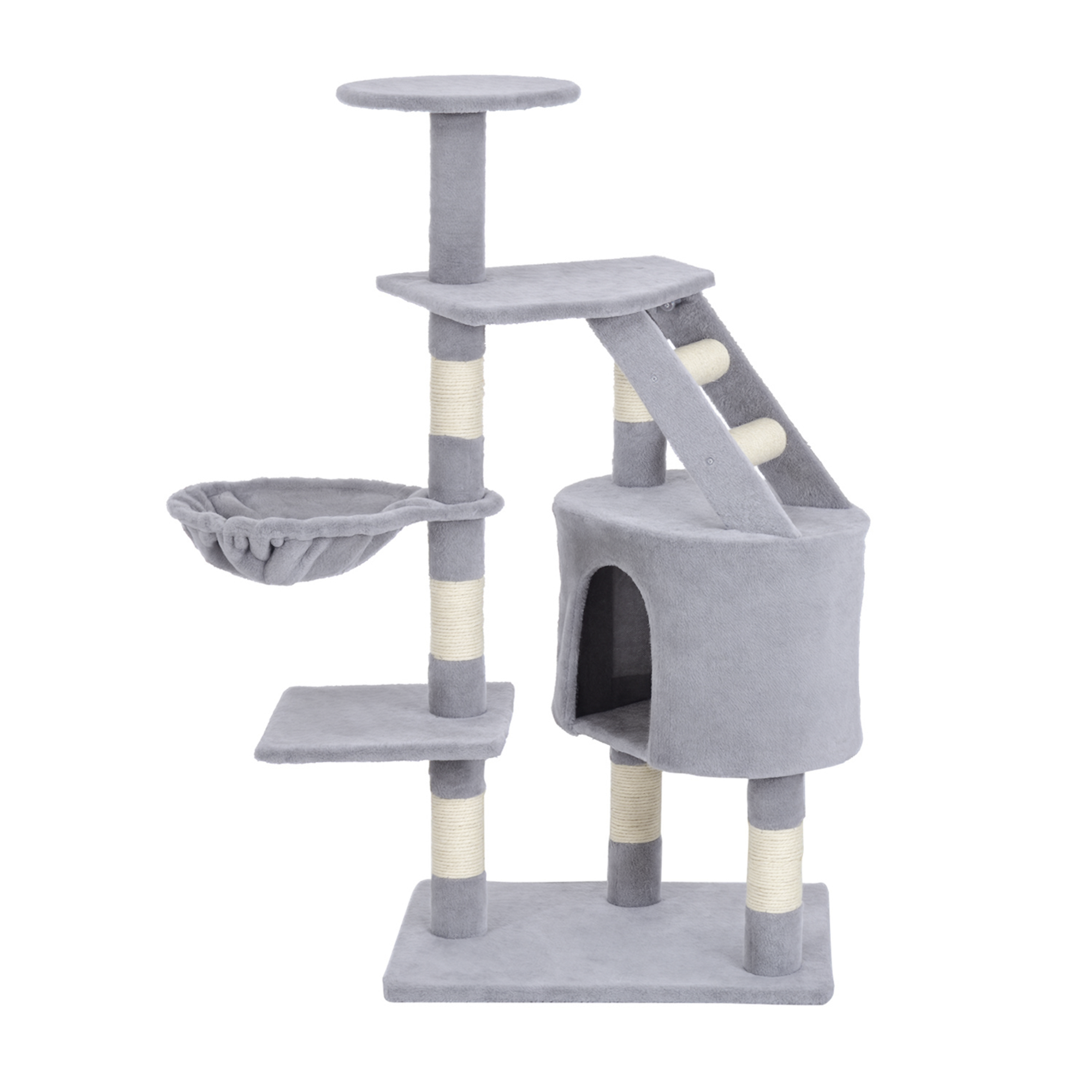 PawHut Cat Tree with Scratching Post, Kitten Activity Centre, Play House, Pet Furniture, 125cm, Grey   Aosom UK