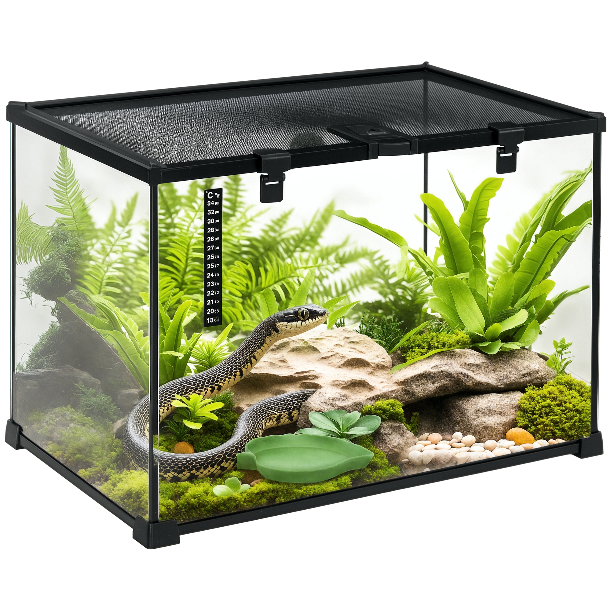 PawHut Terrarium für Reptilien 50 x 30 x 35 cm, Glasterrarium Fütterungsbox für Reptilienzucht, Metallstruktur Aosom.de