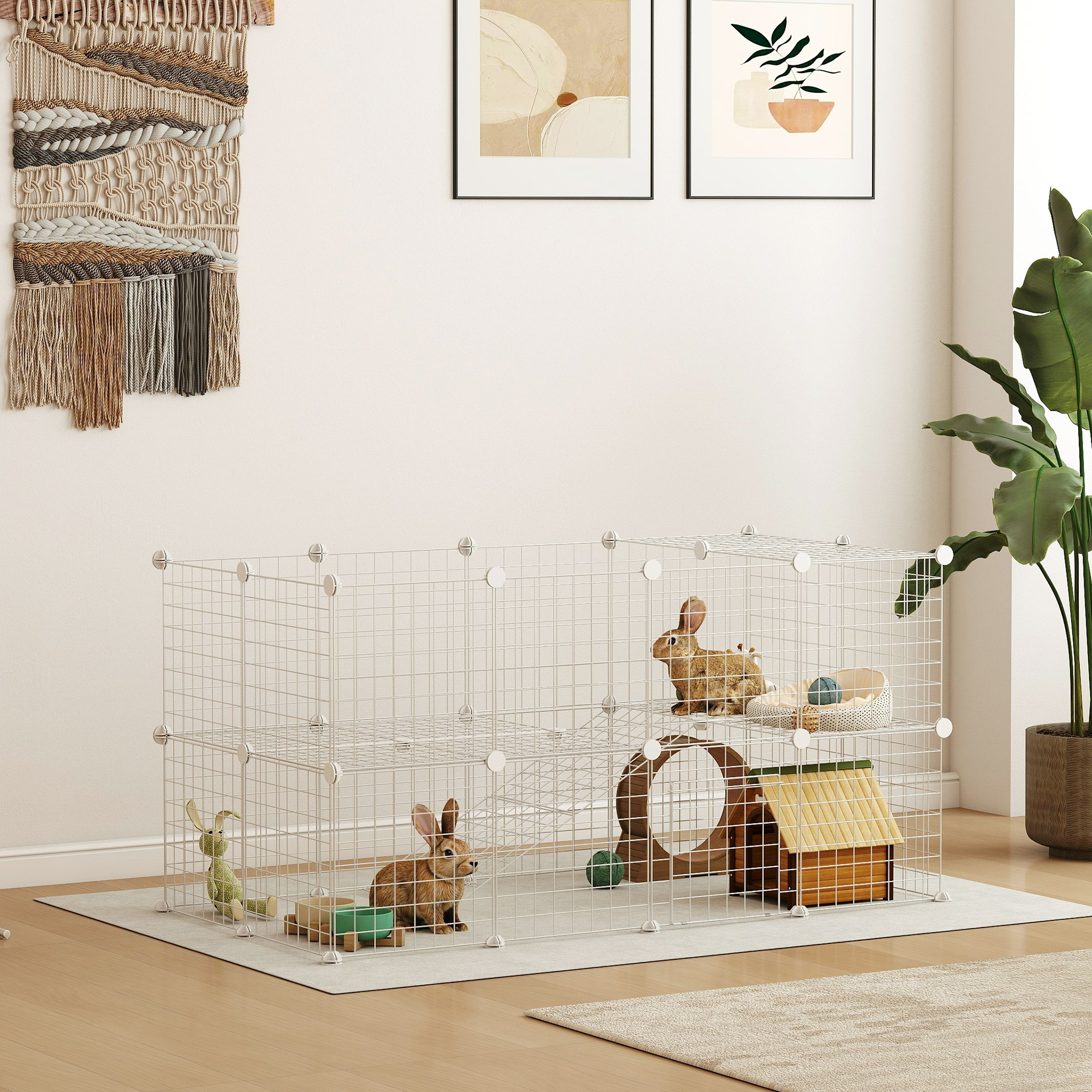 PawHut DIY 36 Panel Pet Playpen Metal Wire Fence for Chinchilla, Hedgehog, Bunny, Indoor, Outdoor Use, White 2