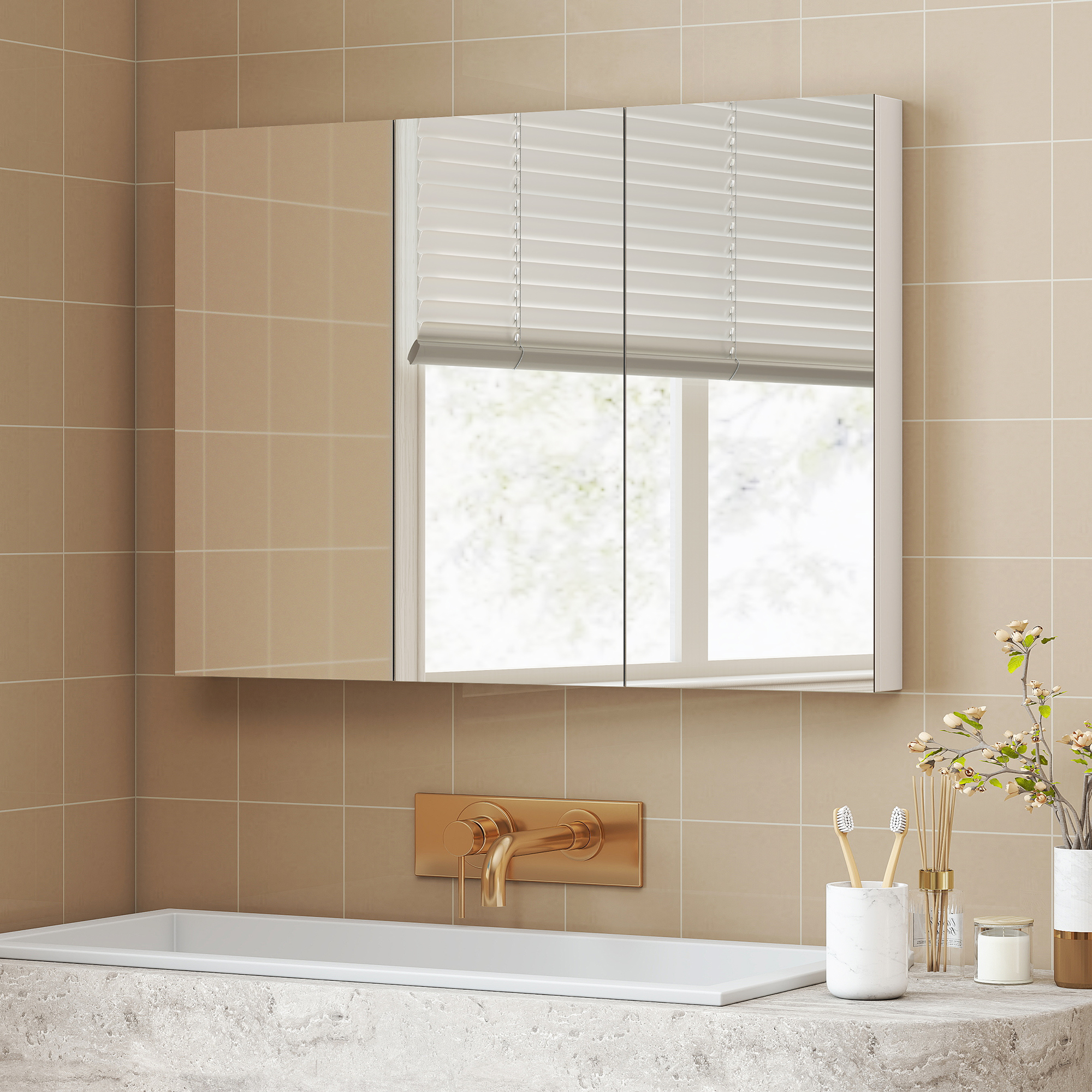 HOMCOM Three-Mirror Bathroom Storage Cabinet White 8