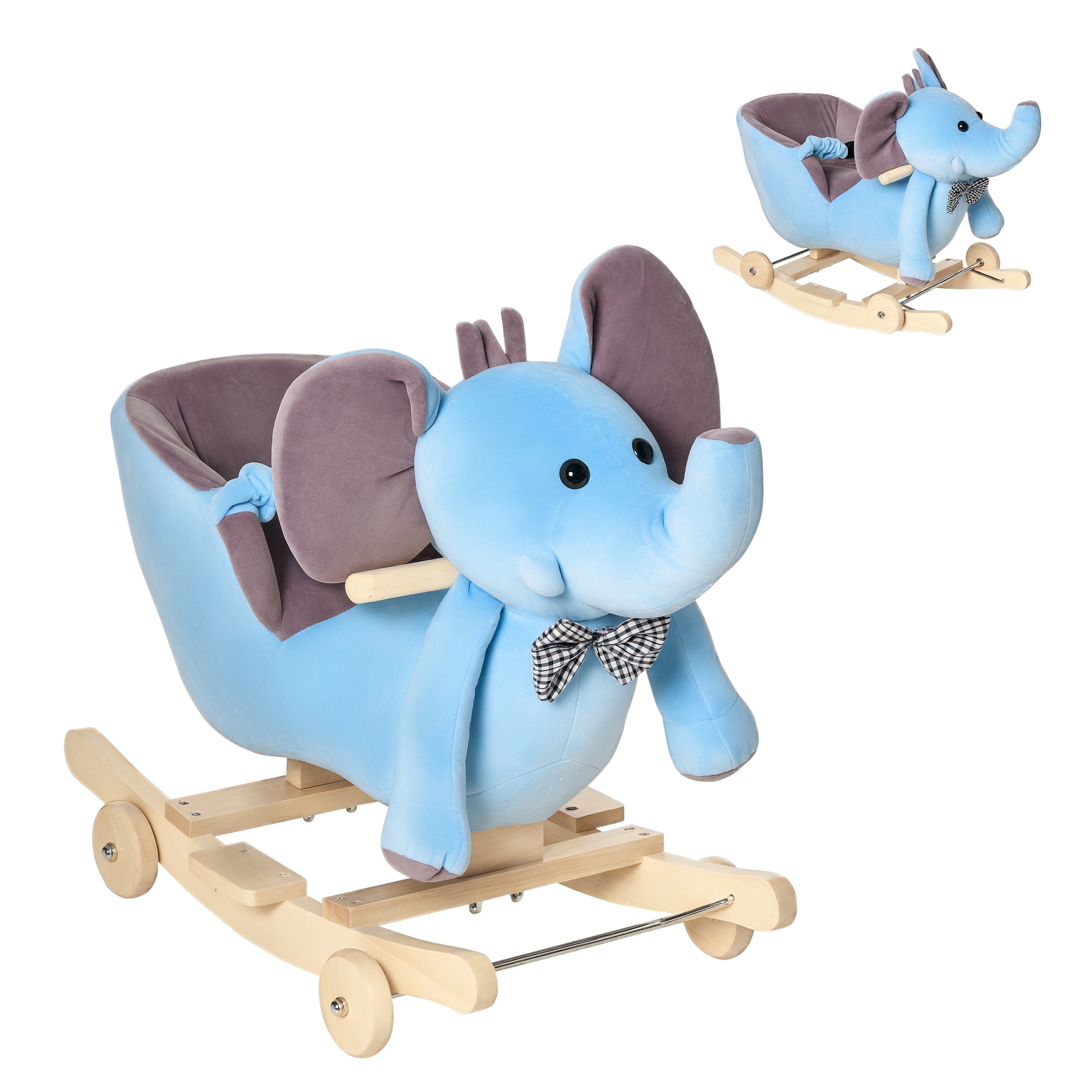 HOMCOM Balansoar pentru copii 18+ Luni cu Roți, Centură și Spătar, în Formă de Elefant,60x35x45 cm, Albastru | Aosom Romania
