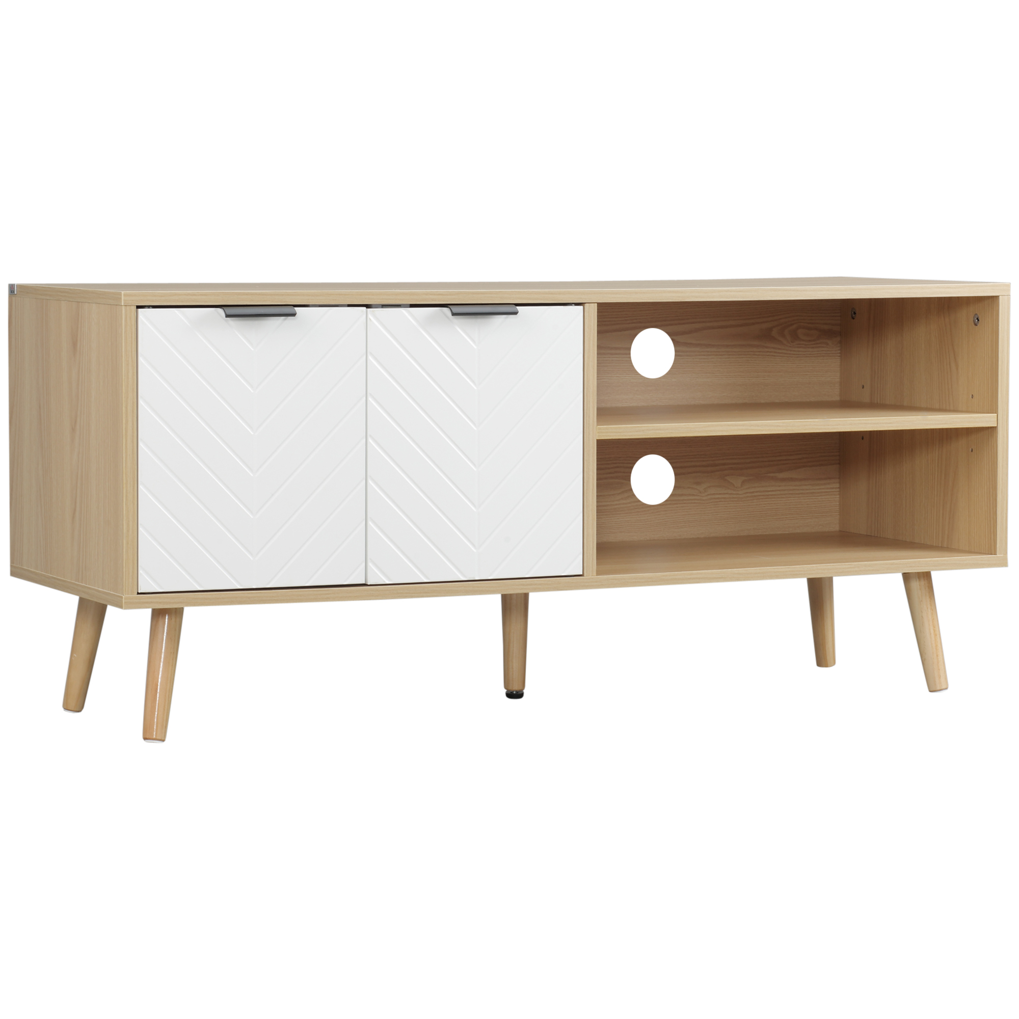 HOMCOM Mueble de TV 46 Pulgadas con 2 Puertas y 2 Estantes Mesa TV Moderno Natural y Blanco 110x39x48,8 cm para Televisores | Aosom España