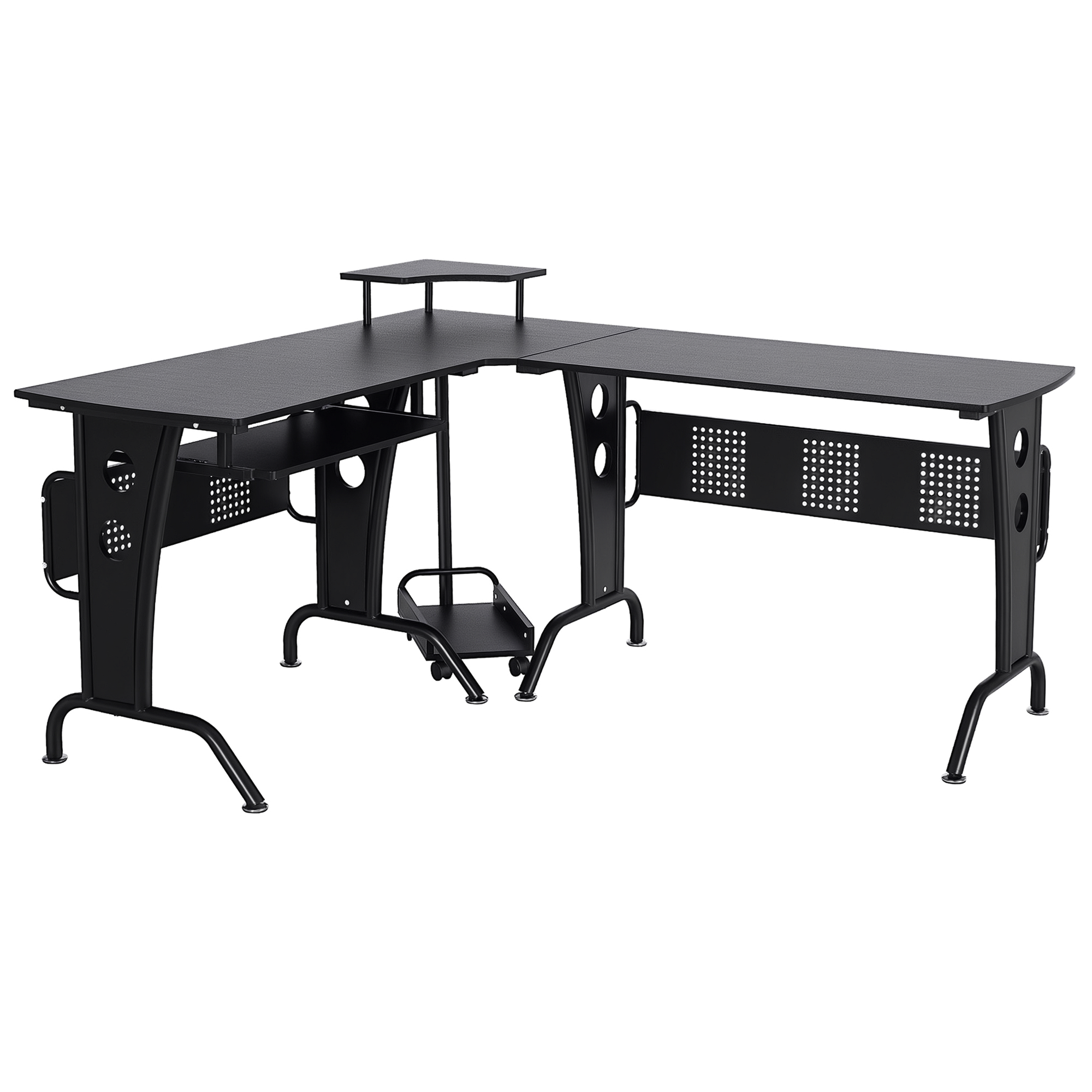 Image of HOMCOM Scrivania Angolare per Computer con vassoio per tastiera supporto per CPU in acciaio MDF per casa ufficio nero Aosom cod005