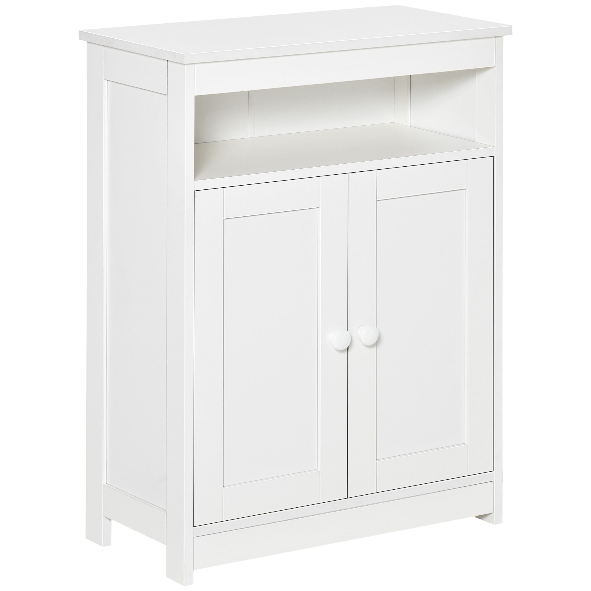 HOMCOM Armario de Suelo para Baño con 2 Puertas Estante Interior Ajustable y Compartimento Abierto Mueble Auxiliar 60x30x80 cm Blanco | Aosom España