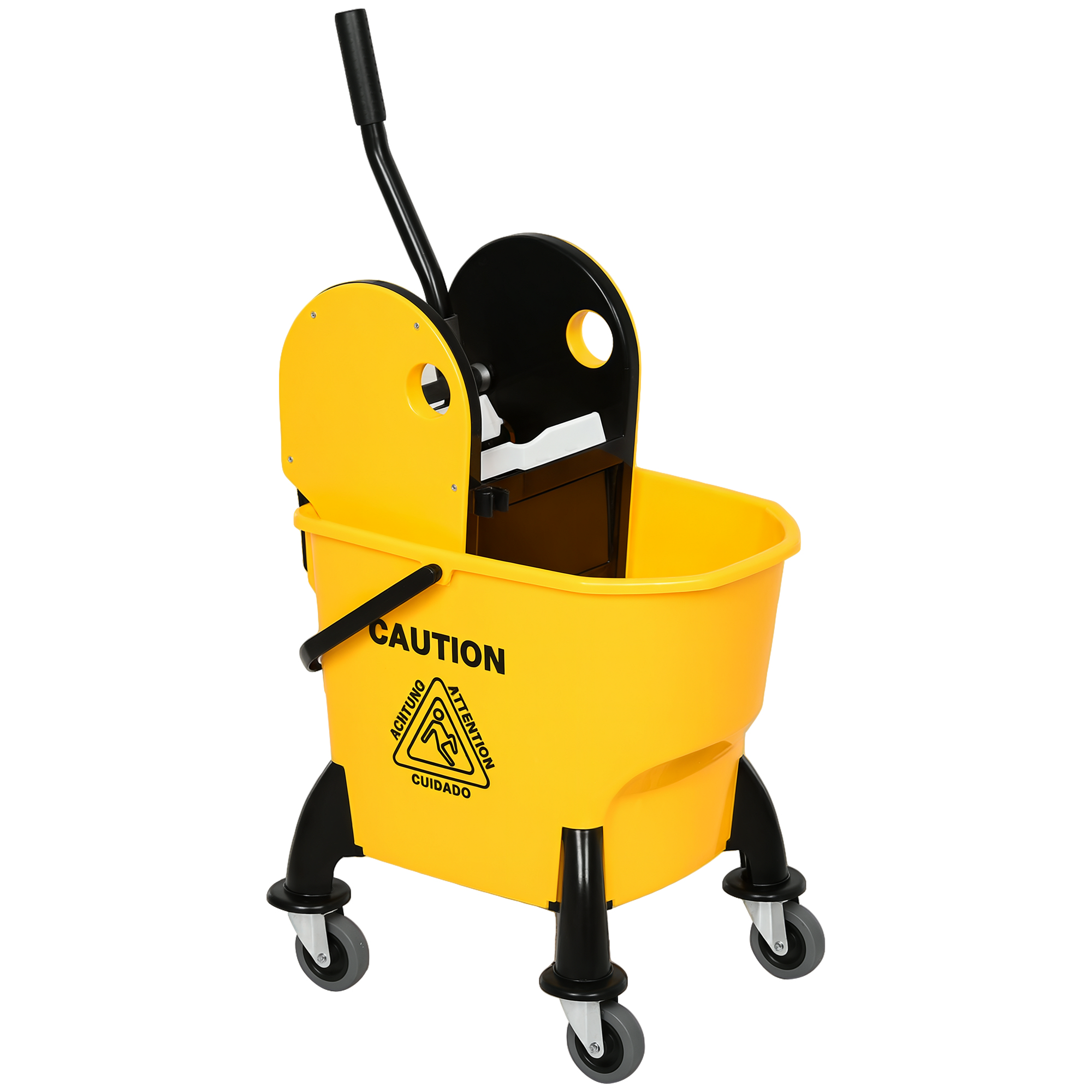 HOMCOM Reinigungswagen mit Fahreimer und Auswringvorrichtung 26 Liter Gelb 44x36x90cm leicht effizient für gründliche Reinigung Aosom.de