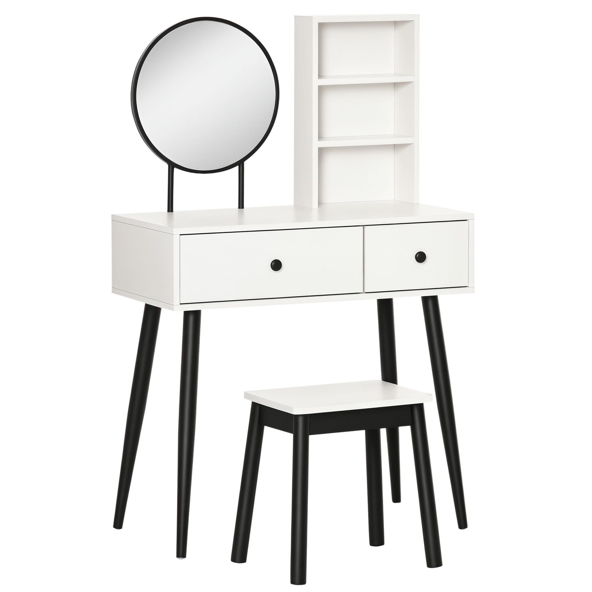 Coiffeuse Design Noir HOMCOM Avec Miroir, Tabouret Et Rangements Multiples