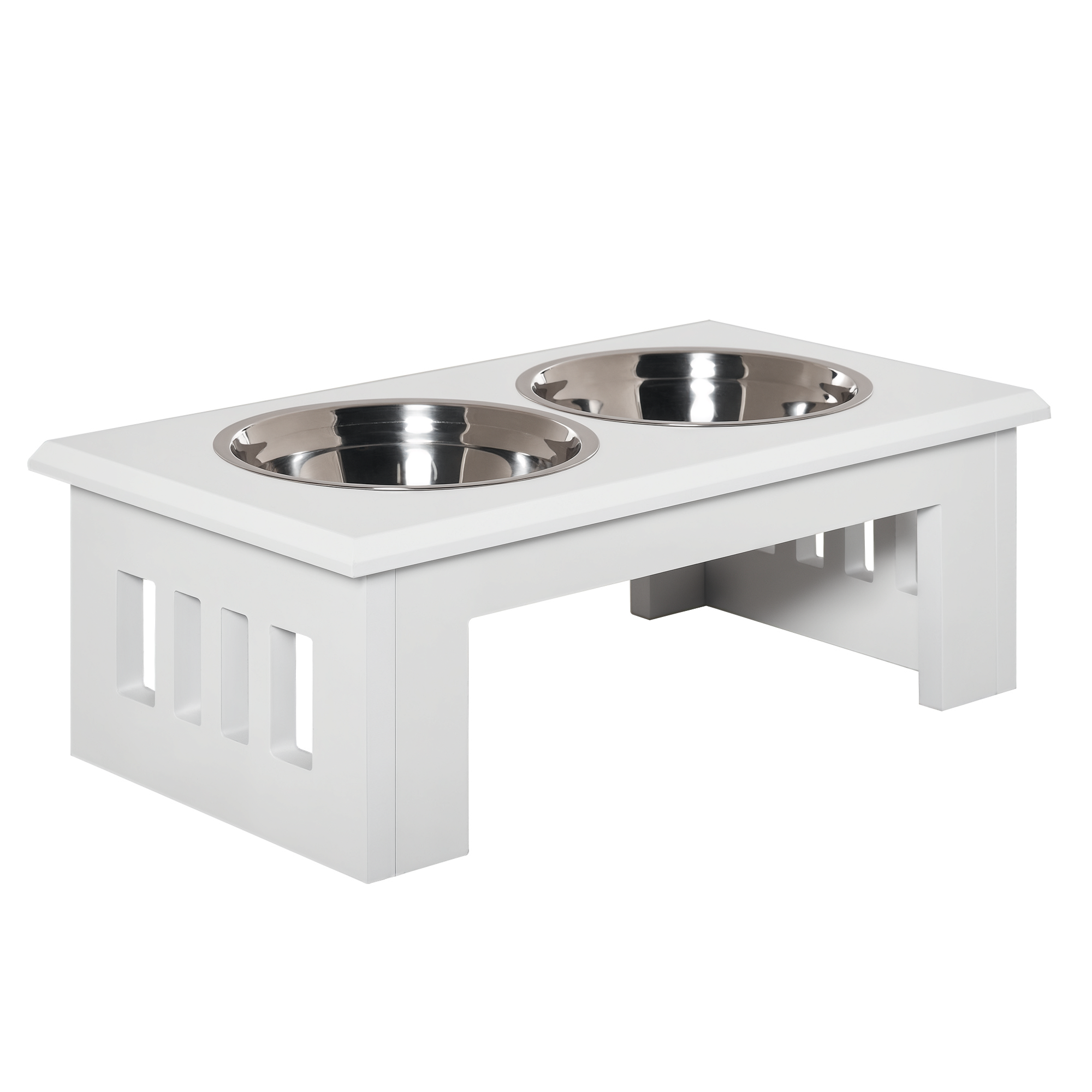 PawHut Boluri Ridicate pentru Câini, Suport pentru Boluri cu 2 Boluri din Oțel pentru Mâncare și Apă, 58,4x30,5x25,4 cm, Alb | Aosom Romania