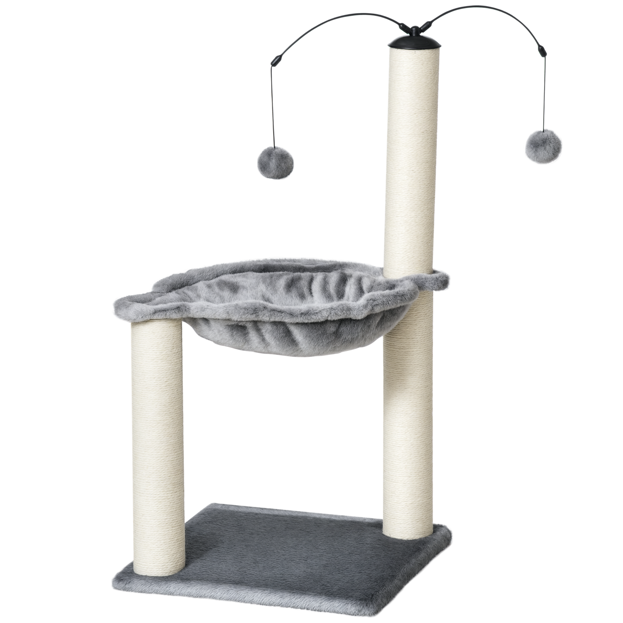 Meilleurs prix pour PawHut Arbre à chat griffoir chat grattoirs sisal naturel hamac jeu 2 boules suspendues peluche courte haute densité 400 g/m² gris   Aosom France