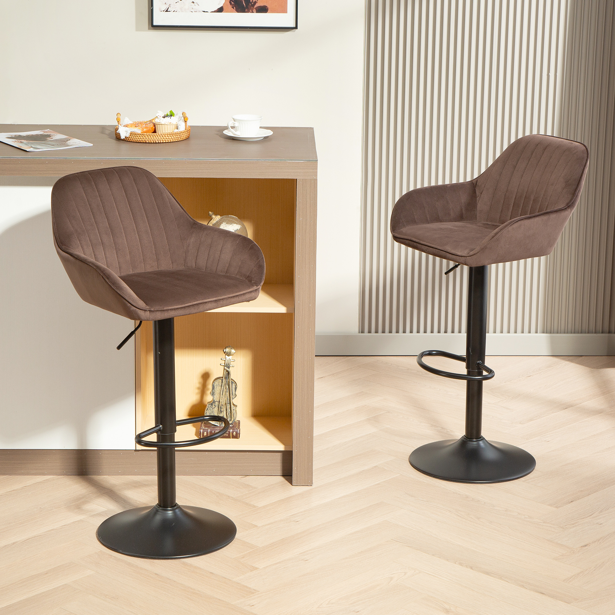 HOMCOM Set von 2 Drehbaren Barhockern, Höhenverstellbare Küchenhocker 87-10 günstig online kaufen