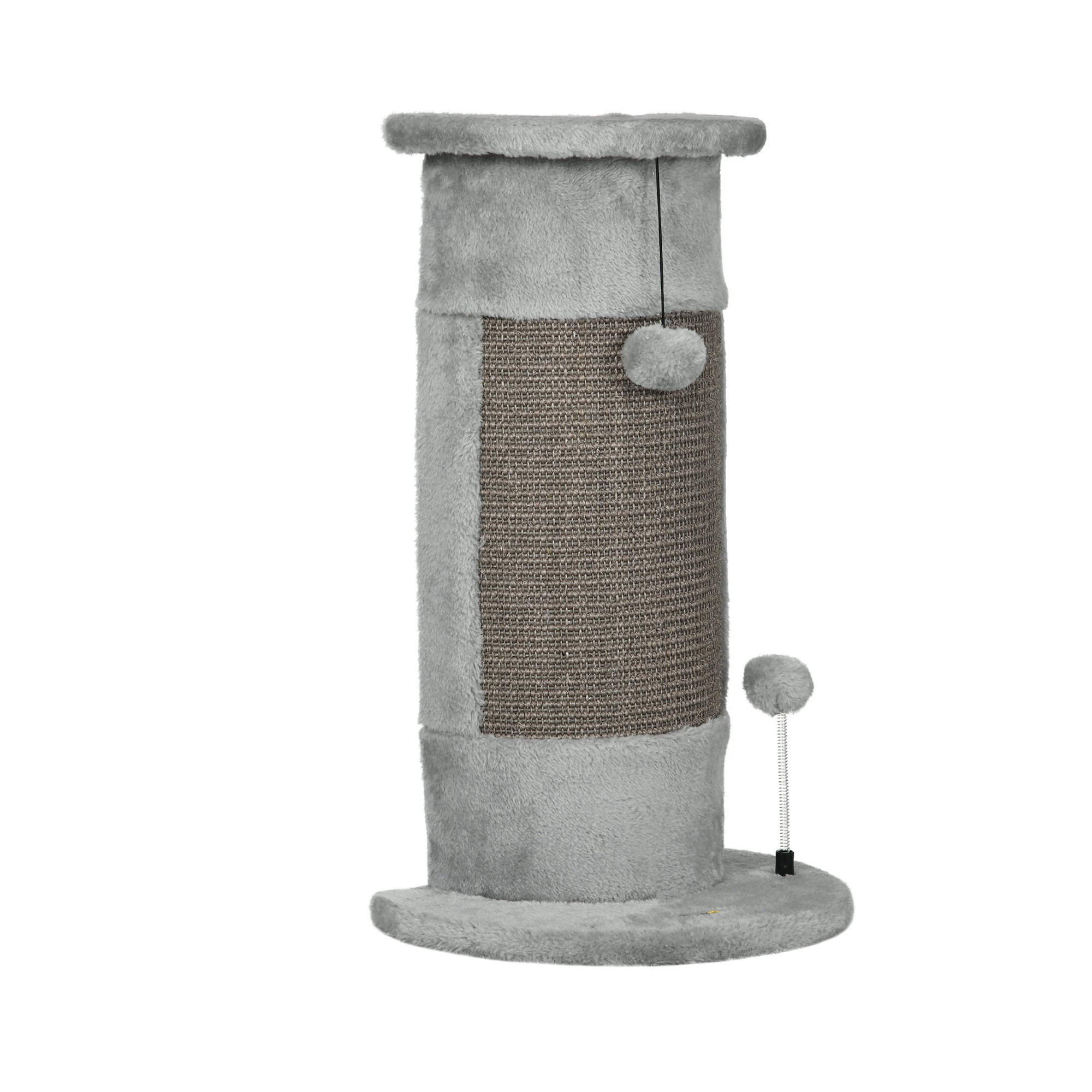 PawHut Rascador para Gatos Arañador para Gatos con Poste de Sisal y Bolas Colgantes 34x25,5x58 cm Gris