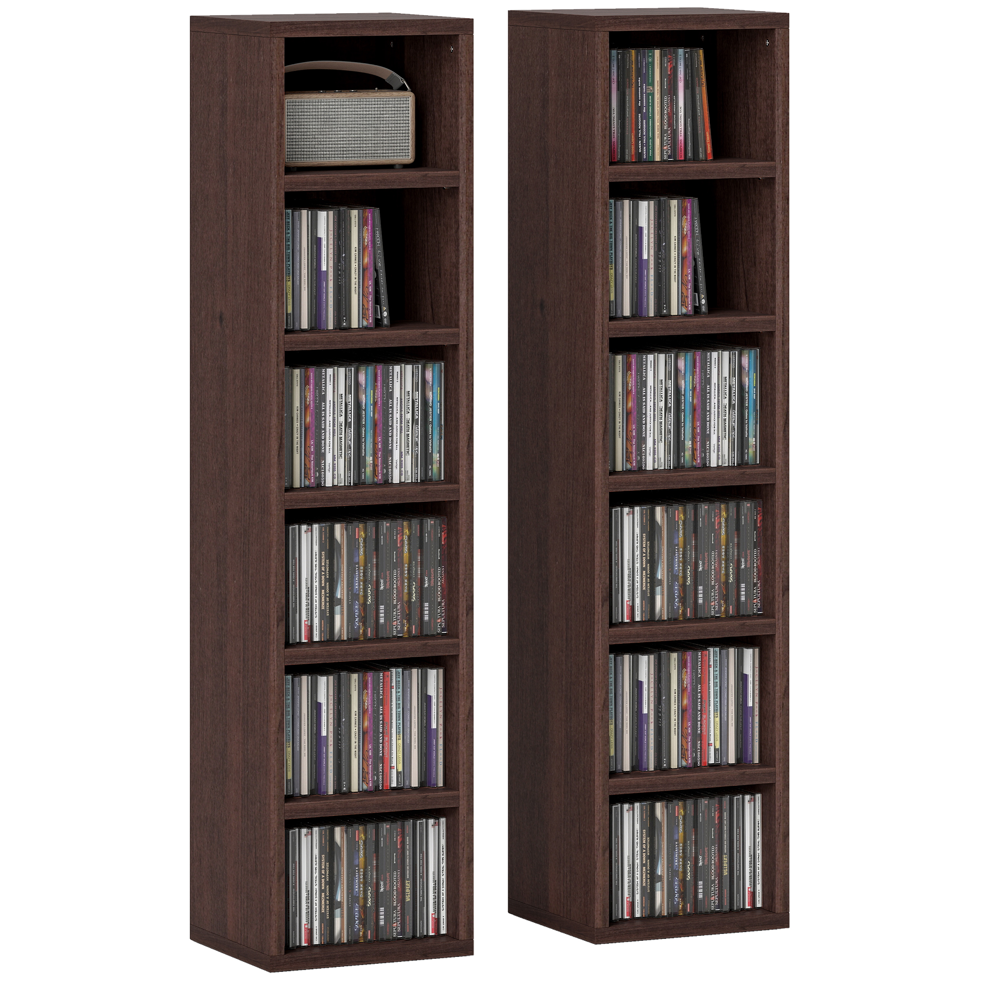HOMCOM Set di 2 colonne di scaffalature, Armadio per CD versatile con 12 scomparti, 21x19,2x88,3cm, capacità 160 CD, marrone   Aosom Italy