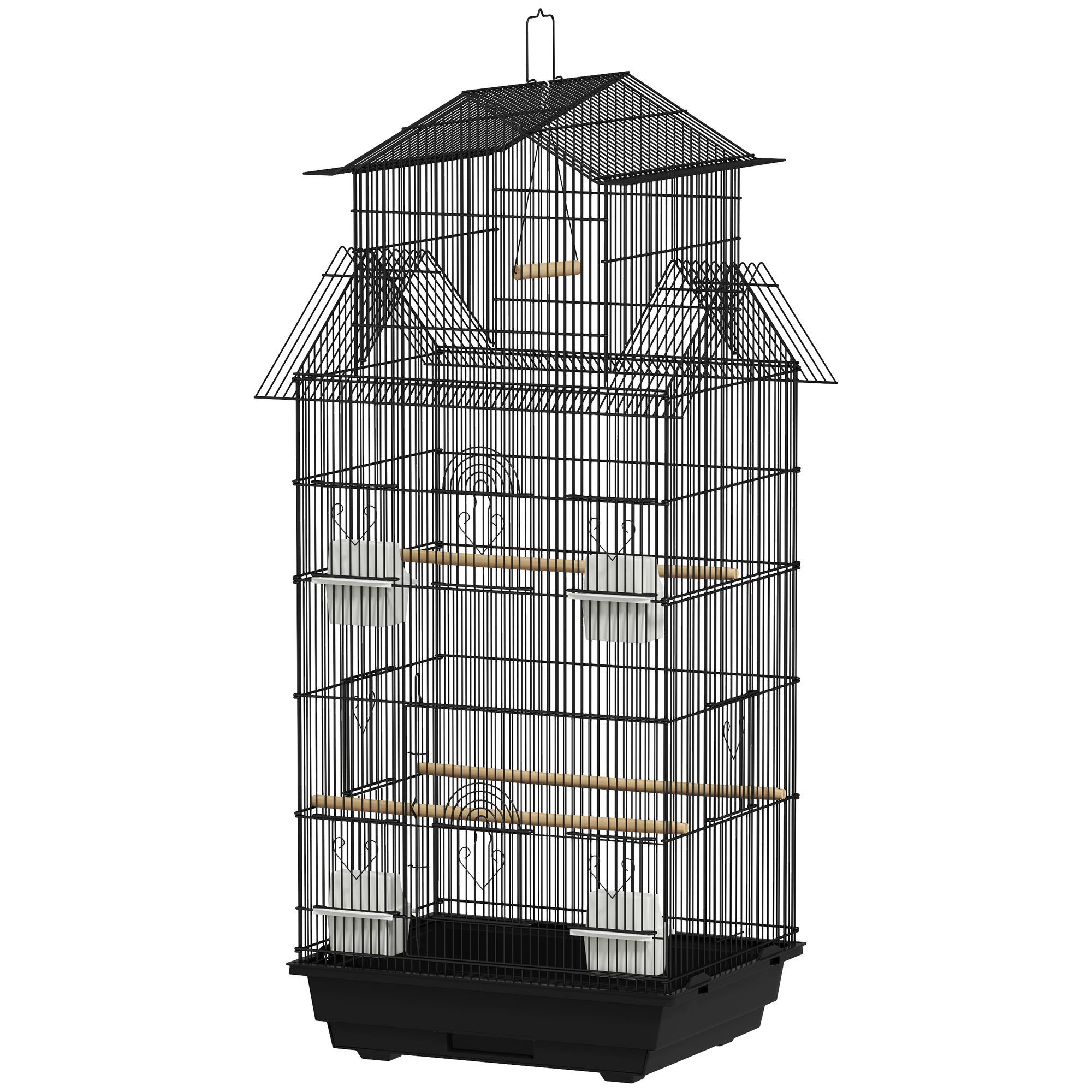 Meilleurs prix pour PawHut Cage à oiseaux volière avec balançoire poignée portable 4 mangeoires 3 perchoirs 50,5 x 41 x 104 cm en acier noir