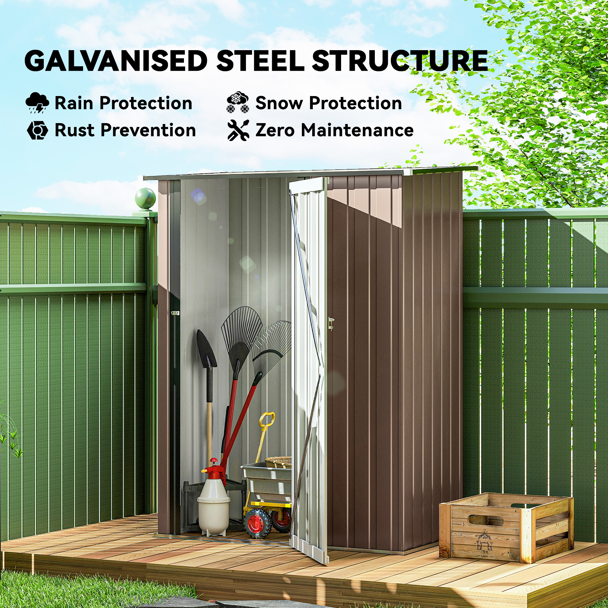 Outsunny 5ft x 3ft Garden Storage Shed, Outdoor Metal Shed with Sloped Roof, Lockable Door for Tools, Equipment, Brown 4