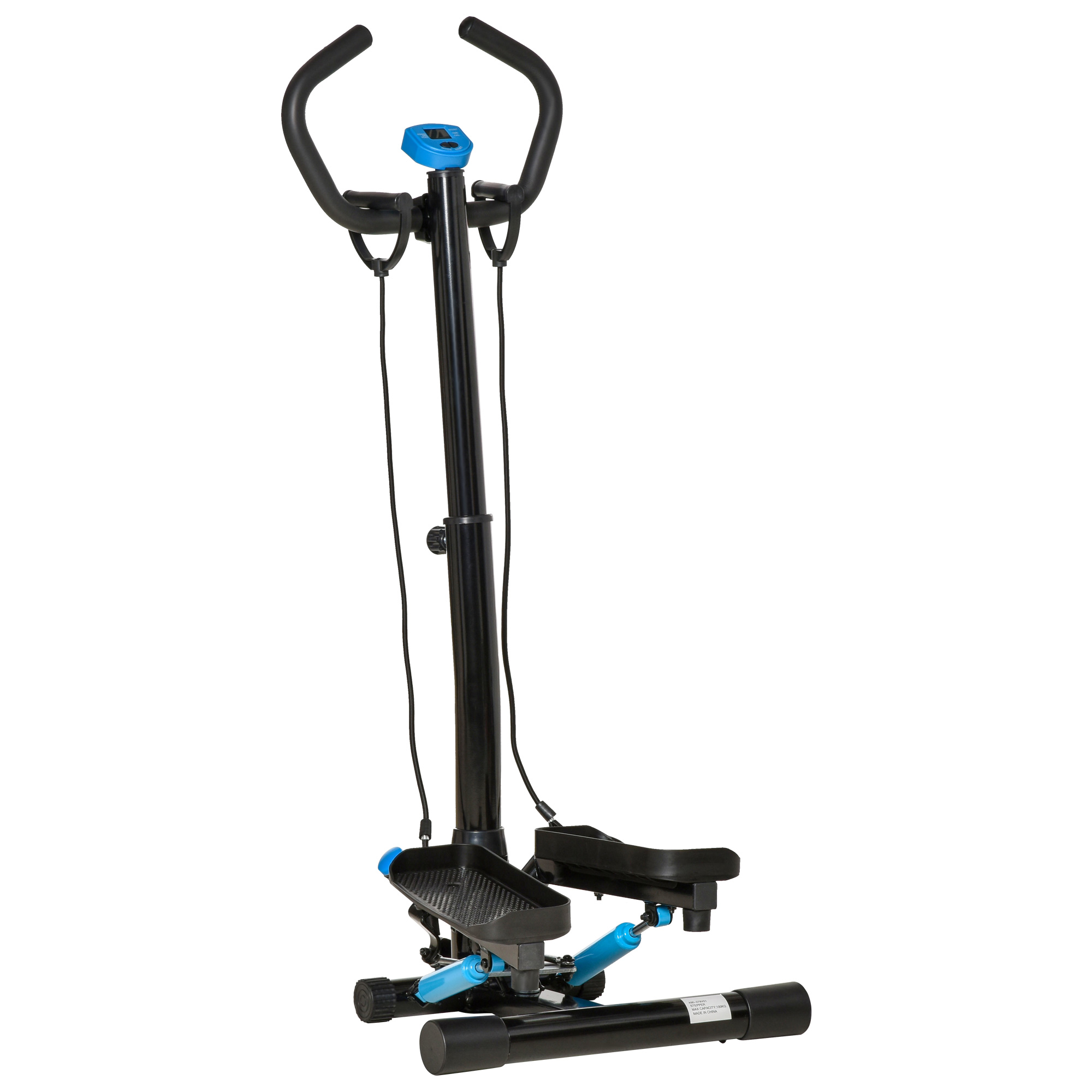 HOMCOM Máquina de Steps Stepper Fitness con Manillar Altura Ajustable Pantalla LCD Cintas y Pedales Antideslizantes 55x53x128 cm Negro | Aosom España