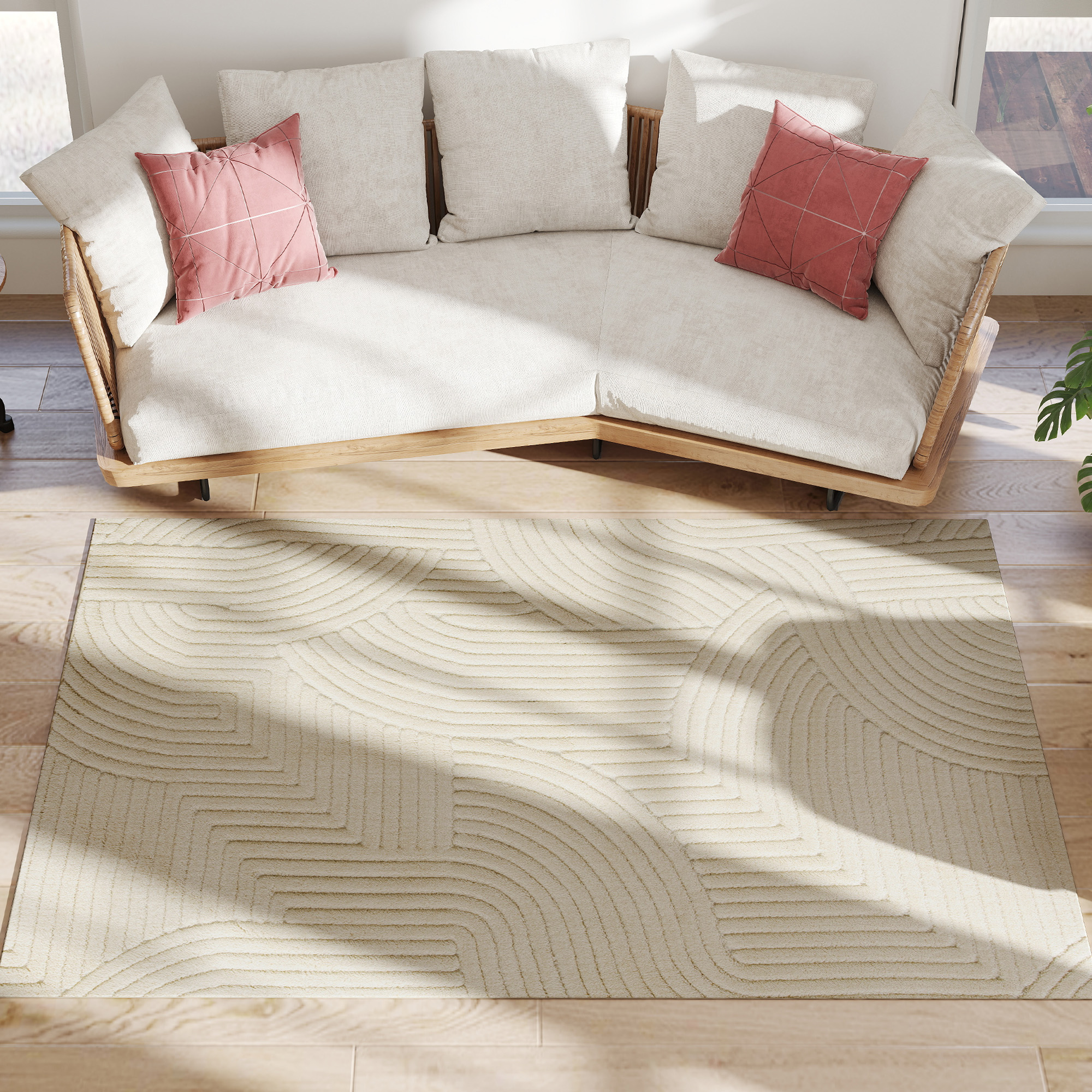 HOMCOM Teppich Anti-Rutsch Geometrisch Hochflor Wohnzimmerteppich mit Moder günstig online kaufen