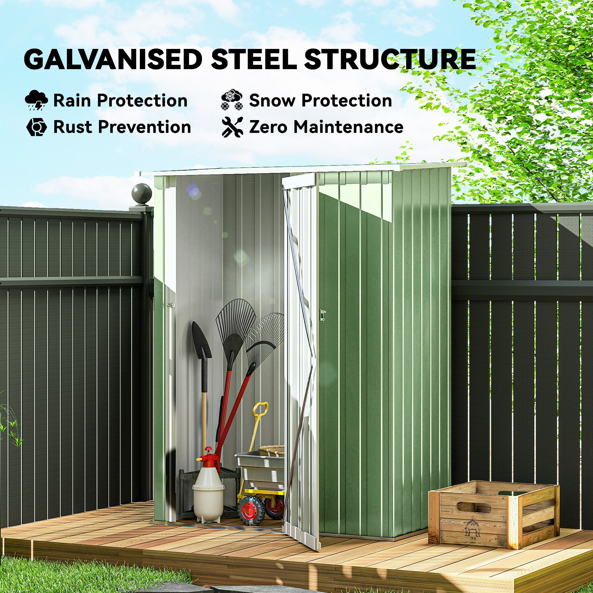 Outsunny 5ft x 3ft Garden Storage Shed, Outdoor Metal Shed with Sloped Roof, Lockable Door for Tools, Equipment, Light Green 4