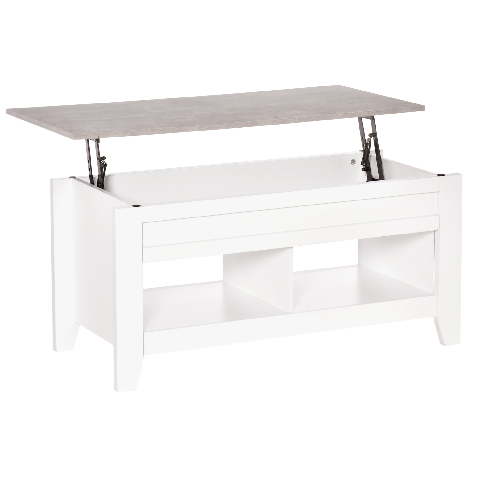 HOMCOM Mesa de Centro Elevable Blanca 105x50x49 cm con Encimera Imitación Mármol y 2 Compartimentos para Café | Aosom España