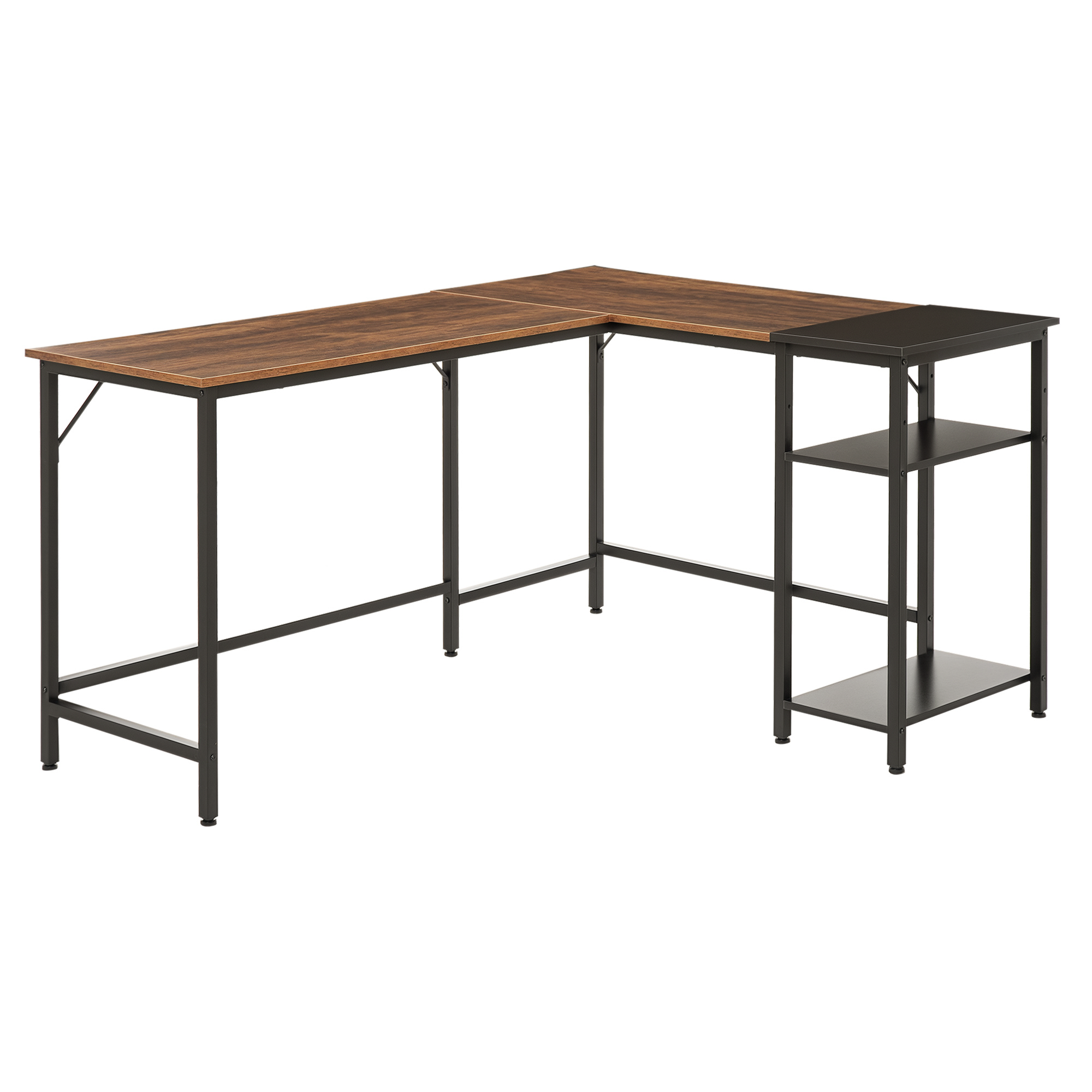 HOMCOM Bureau d'angle ordinateur étro étagère de rangement à 2 niveaux étagère réglable panneaux de particules et métal brun avec veinage et noir