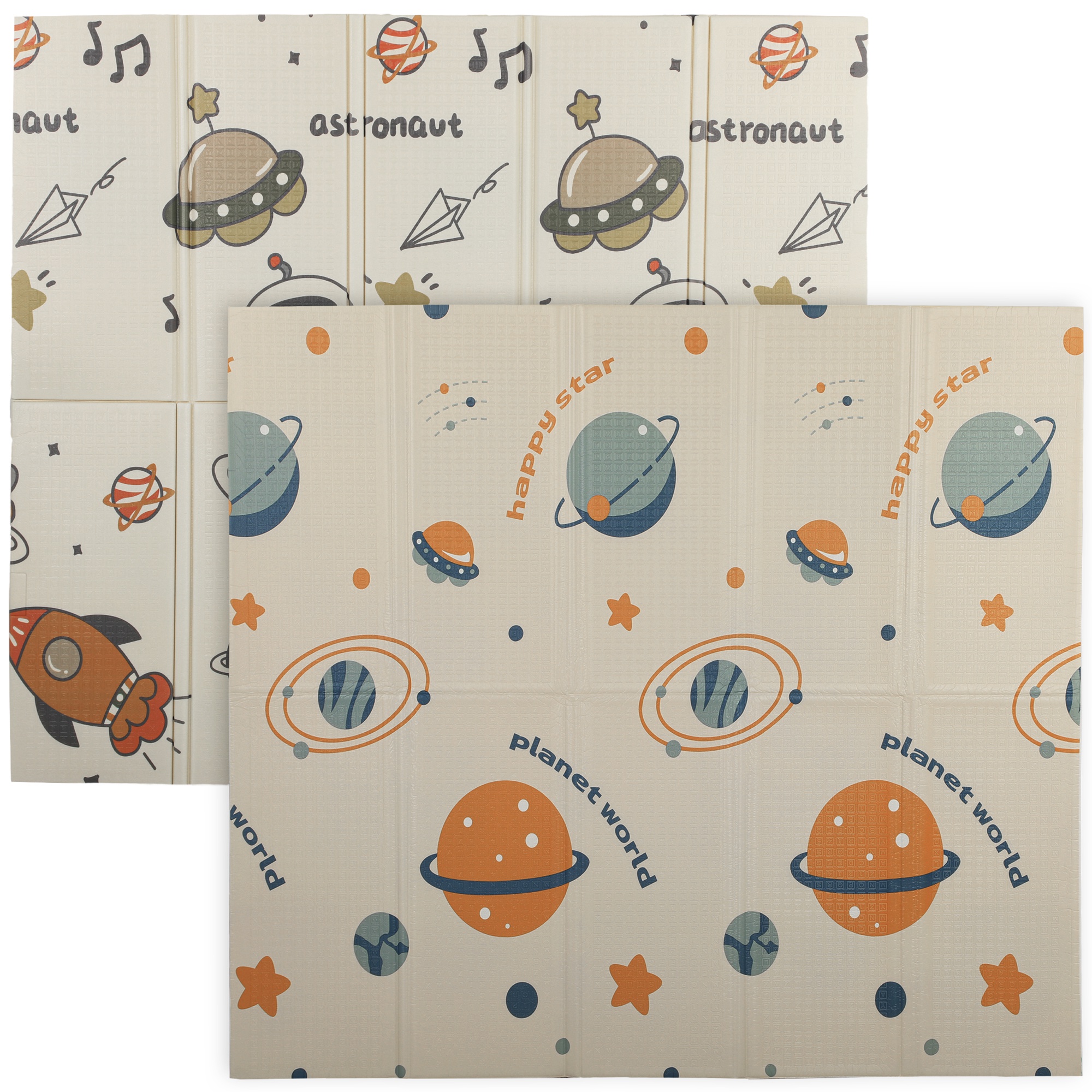 AIYAPLAY Baby Play Mat, Double Sideded Foldable Kids Crawling Mat, Reversible & Waterproof, Astronaut and Planet