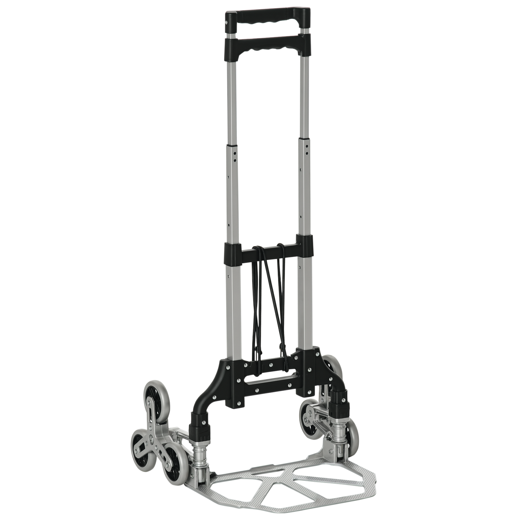 DURHAND Diable Escalier Pliant en Aluminium 6 Roues avec Sangle de Sécurité Charge 70kg Argent Noir Aosom France