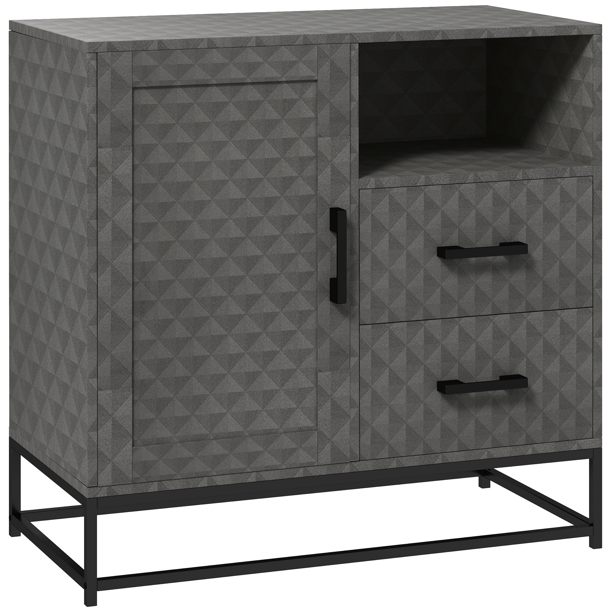 HOMCOM Sideboard with Adjustable Shelf, Freestanding Sideboard Storage Cabinet with Open Compartment and 2 Drawers, Grey
