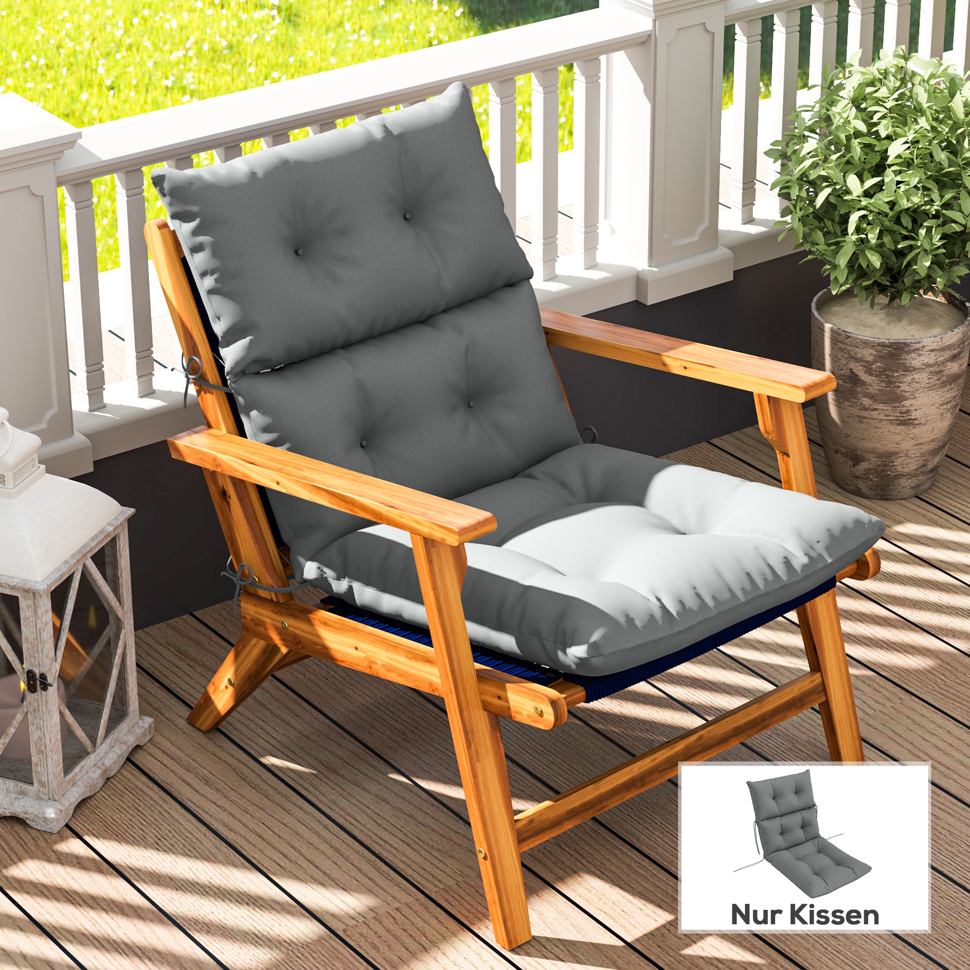 Outsunny Sitzkissen, 115x56 cm Stuhlkissen mit Bindebänder, Rückenlehne, 10 günstig online kaufen