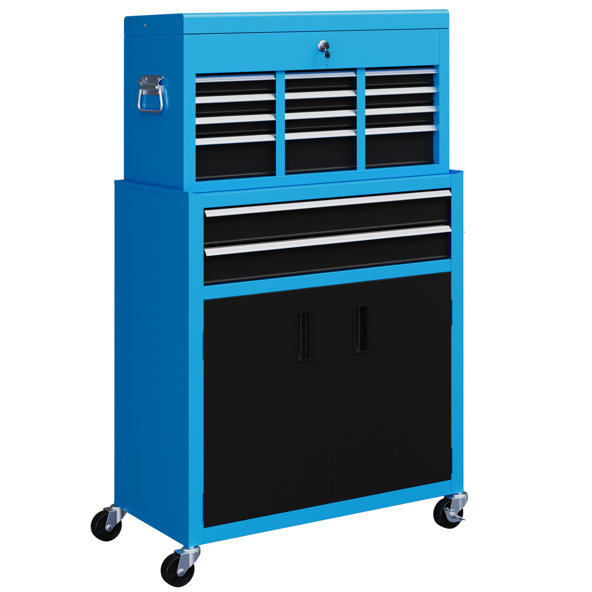 HOMCOM Portable Tool Box, Metal Tool Chest on Wheels with 6 Drawers for Garage and Workshop, Black