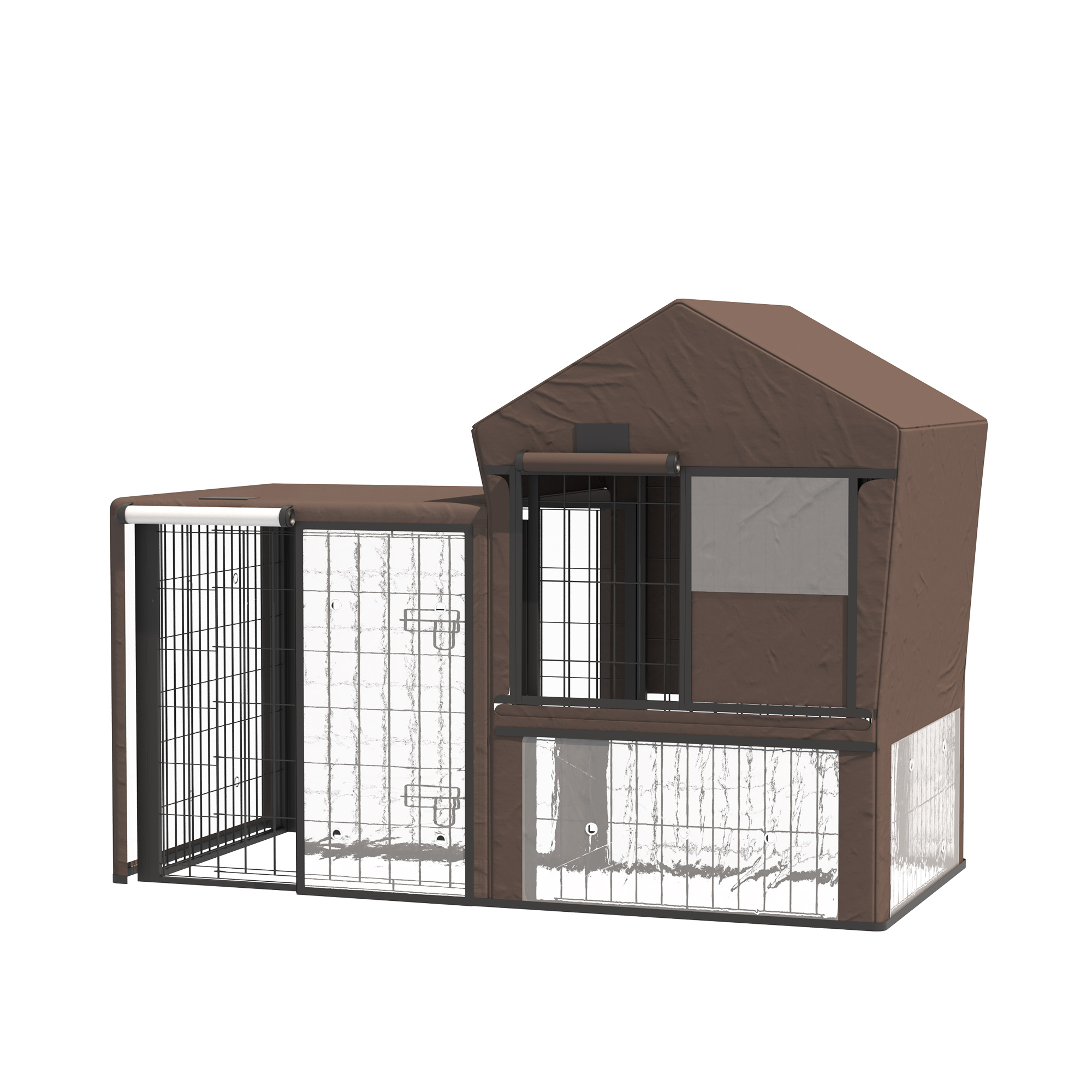 PawHut Rabbit Hutch Outdoor with Run Guinea Pig Hutch 2-Tier Bunny Cage w/ Wheels No-Leak Plastic Tray 157.4 x 53 x 99.5 cm - Yellow