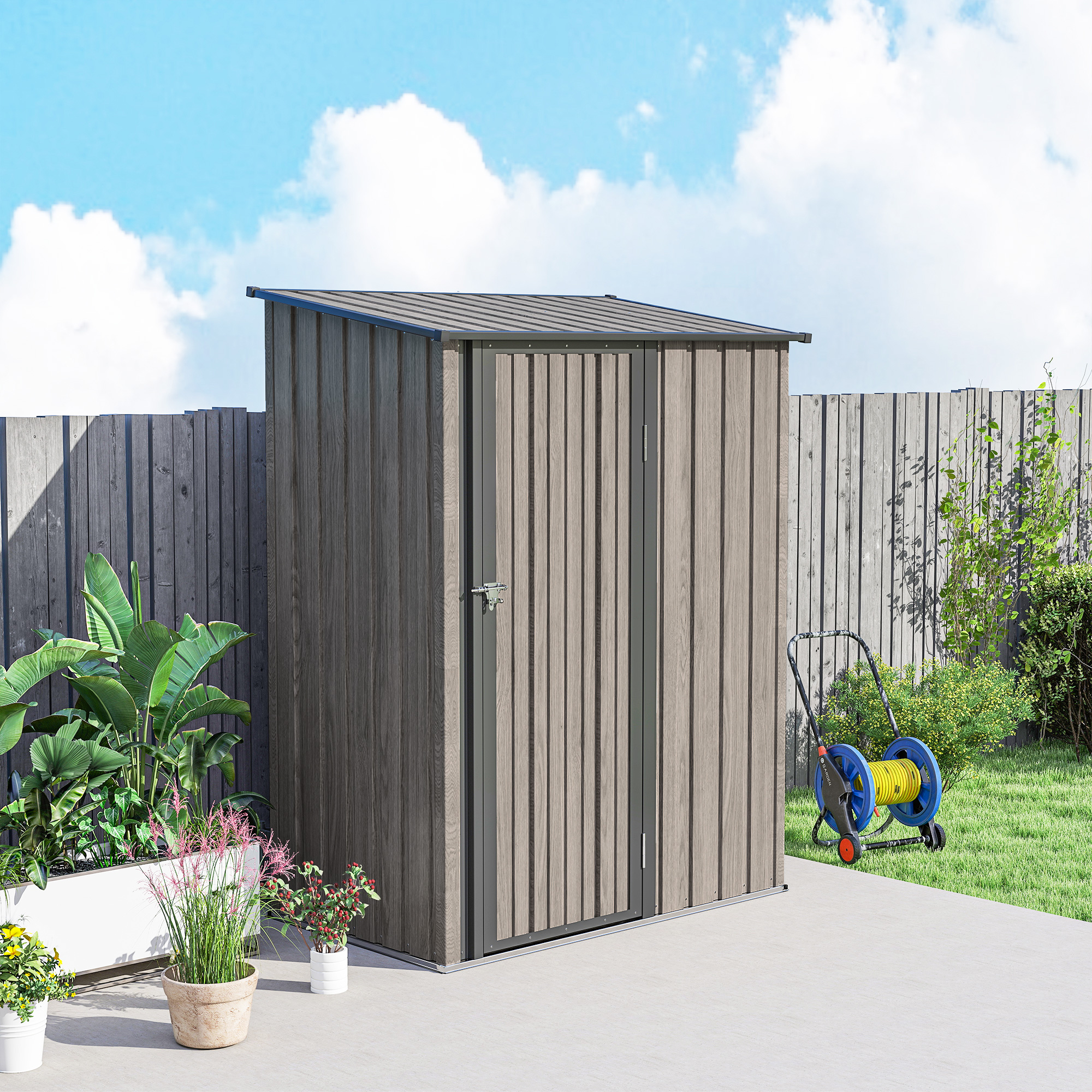 Outsunny 5ft x 3ft Metal Garden Storage Shed, Outdoor Tool Shed with Sloped Roof, Lockable Door for Tools, Equipment, Light Grey 9