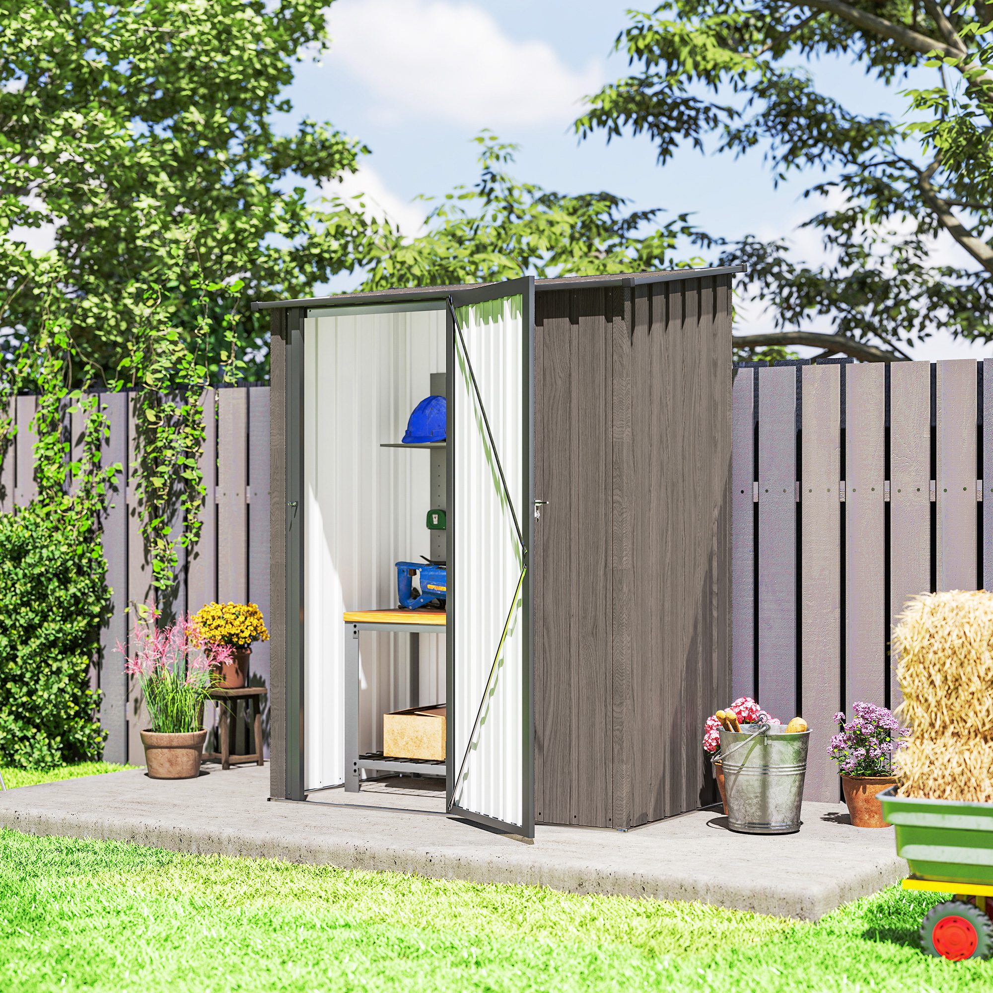 Outsunny 5ft x 3ft Metal Garden Storage Shed, Outdoor Tool Shed with Sloped Roof, Lockable Door for Tools, Equipment, Light Grey 7