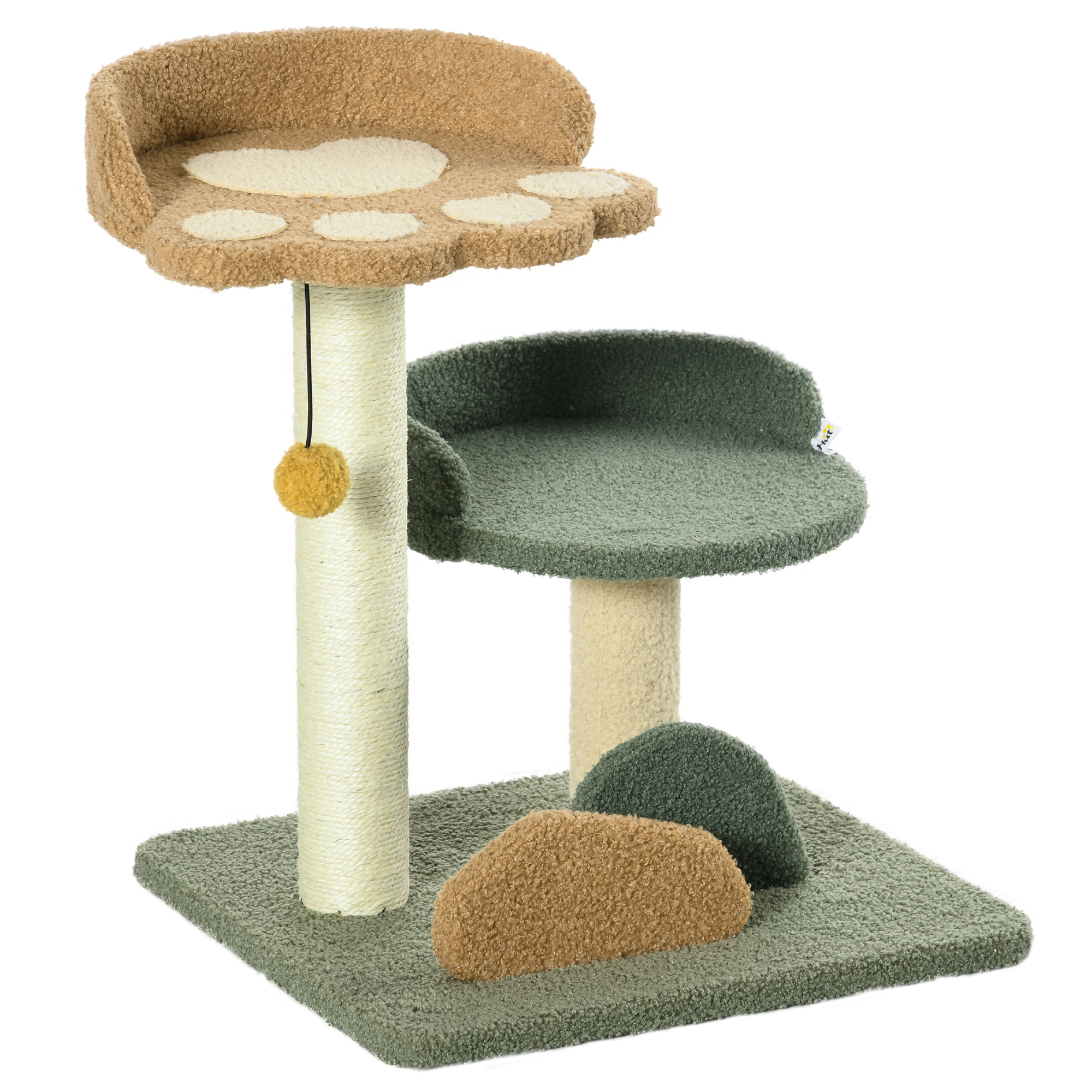 PawHut Árbol Rascador Pequeño para Gatos 52 cm con Cama Poste de Sisal y Bola Colgante 43x39x52 cm Multicolor | Aosom España