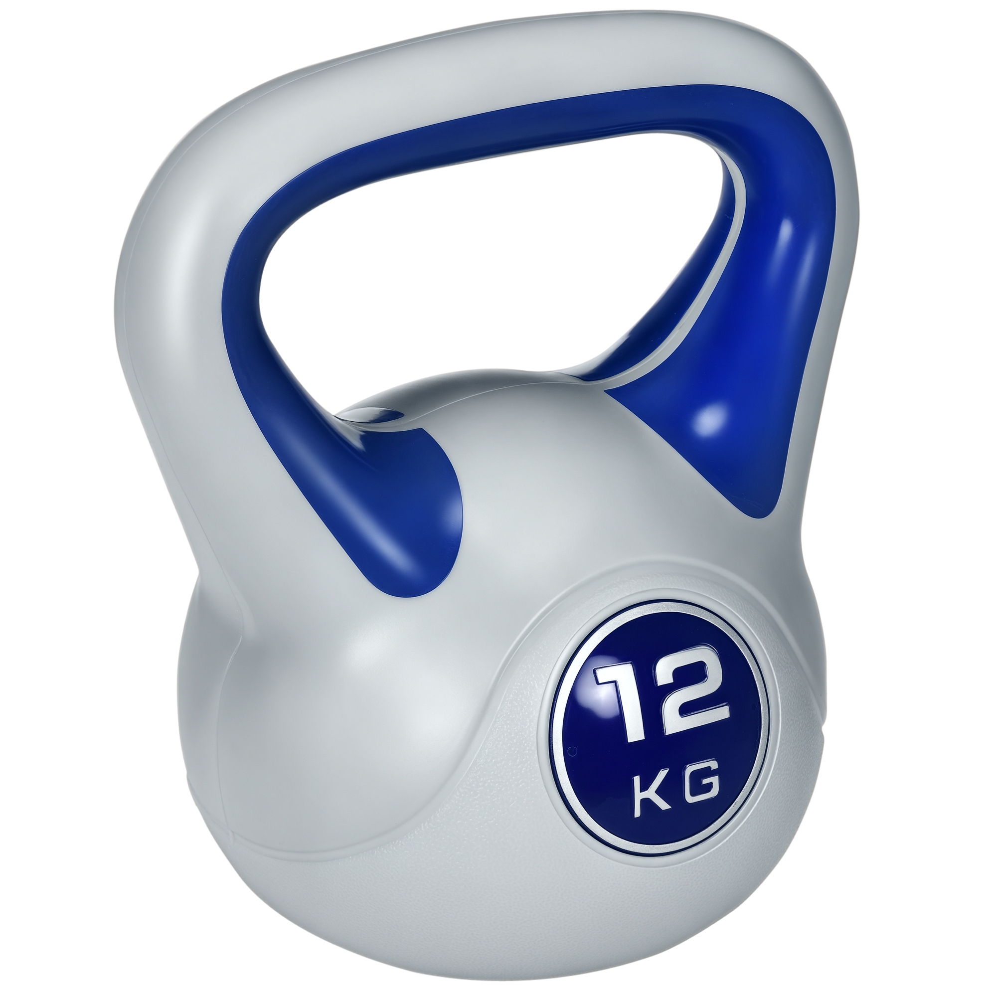 SPORTNOW Kettlebell 12kg in PU e Sabbia con Base Piatta e Impugnatura pratica per Stacchi, Squat e Sollevamenti, 24x17x28 cm, Blu Aosom