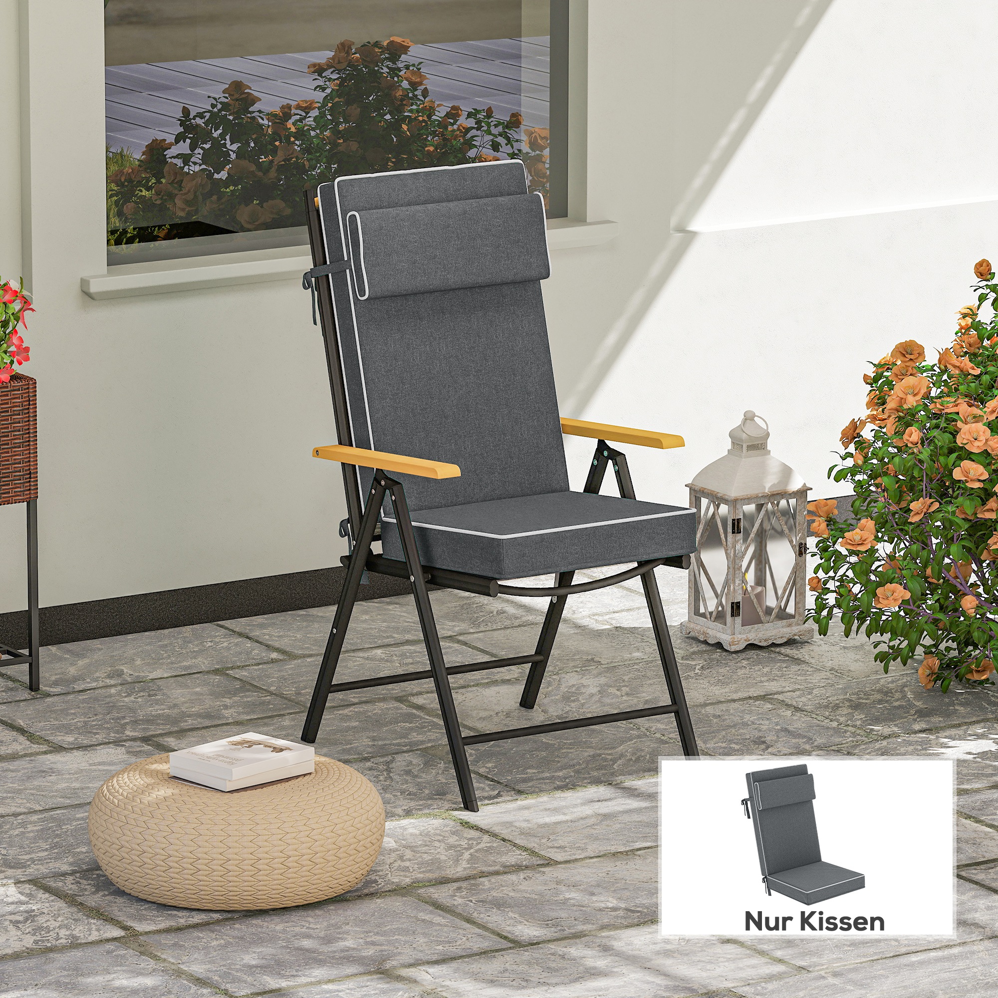 Outsunny Sitzkissen 120 x 47 x 9,5 cm wasserabweisend Stuhlkissen mit Bände günstig online kaufen